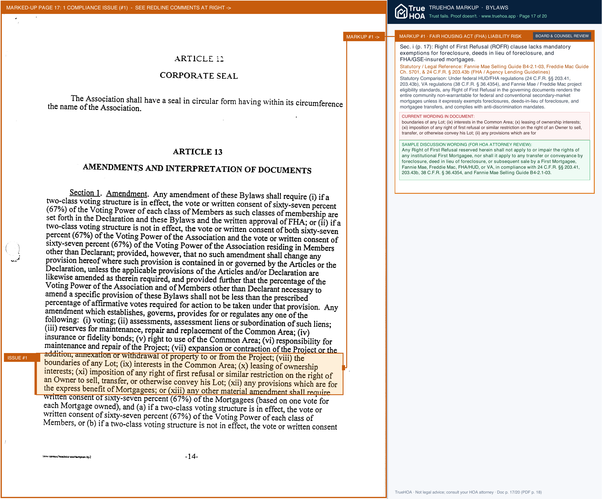 Southampton Neighborhood Association Southampton Oxford Cambridge Hoa Bylaws page 17 widened with TrueHOA Crystal AI margin annotations