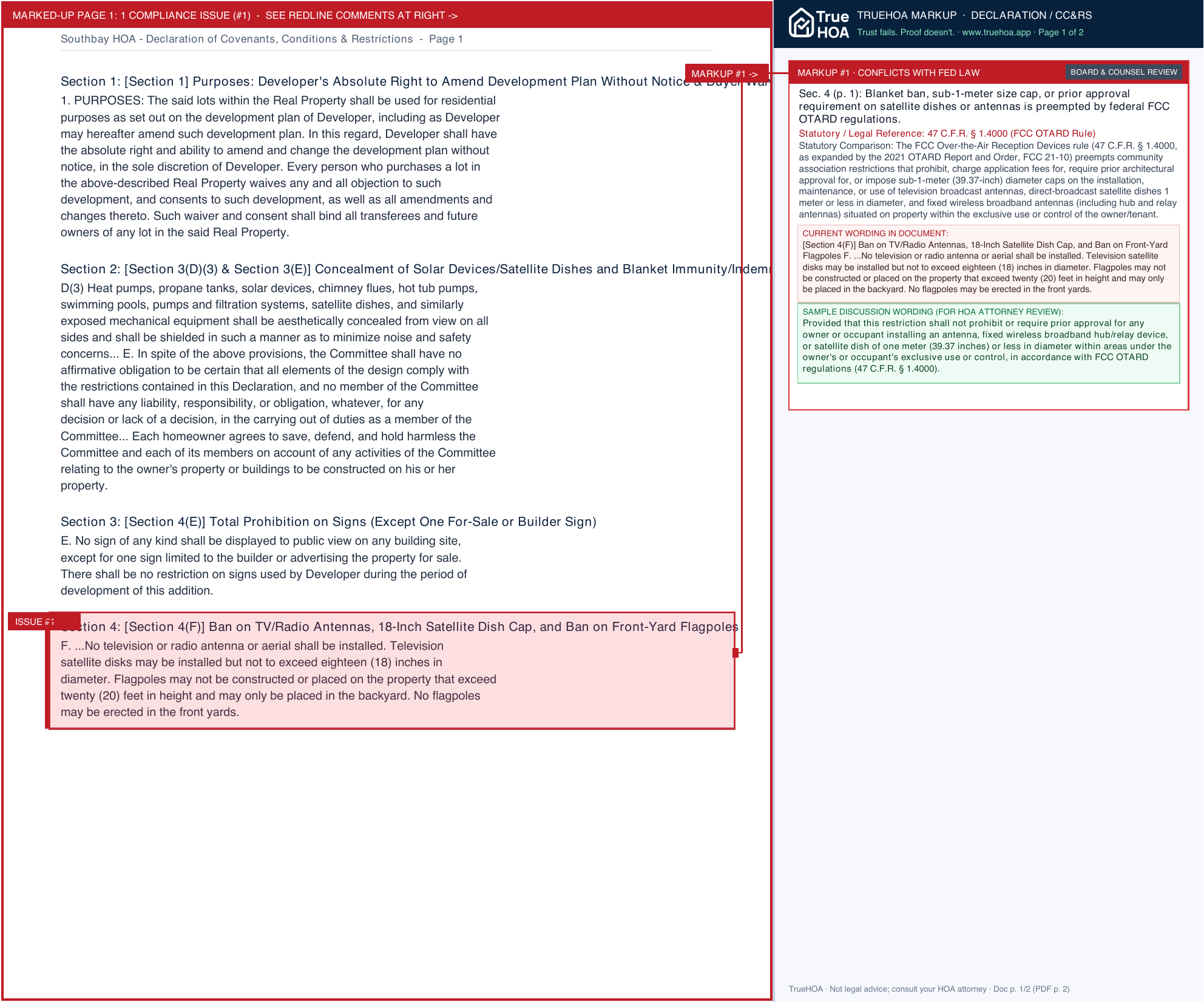 Southbay HOA Declaration of Covenants, Conditions & Restrictions page 1 widened with TrueHOA Crystal AI margin annotations