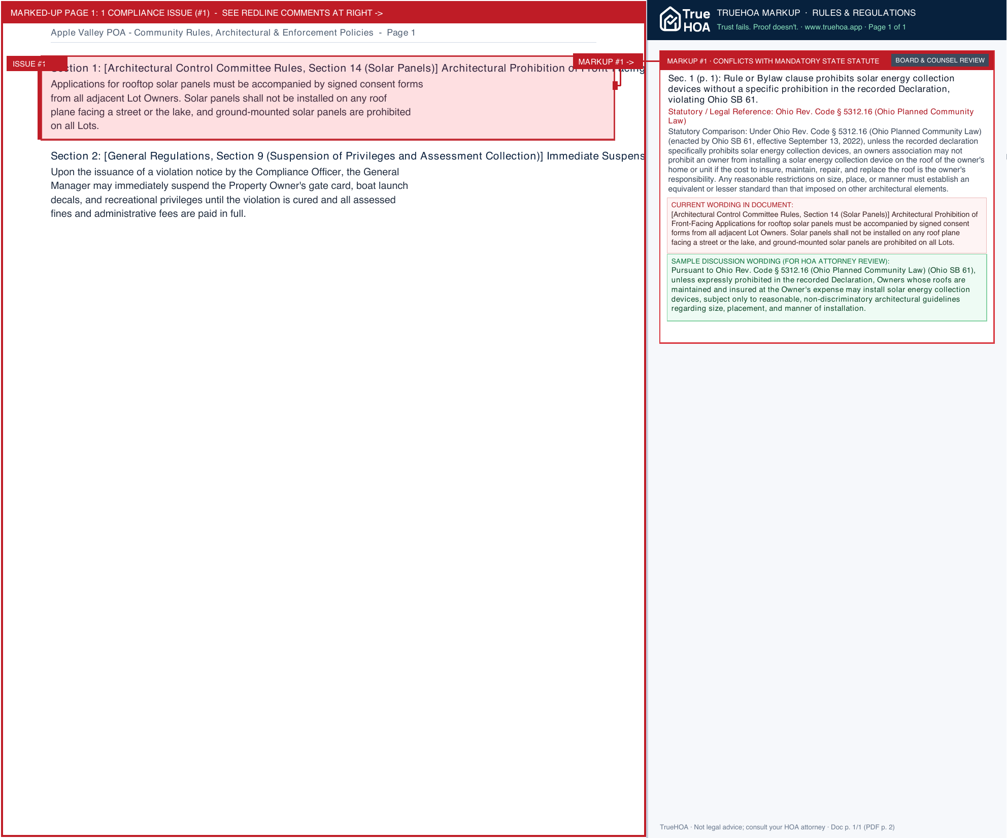 Apple Valley POA Community Rules, Architectural & Enforcement Policies page 1 widened with TrueHOA Crystal AI margin annotations