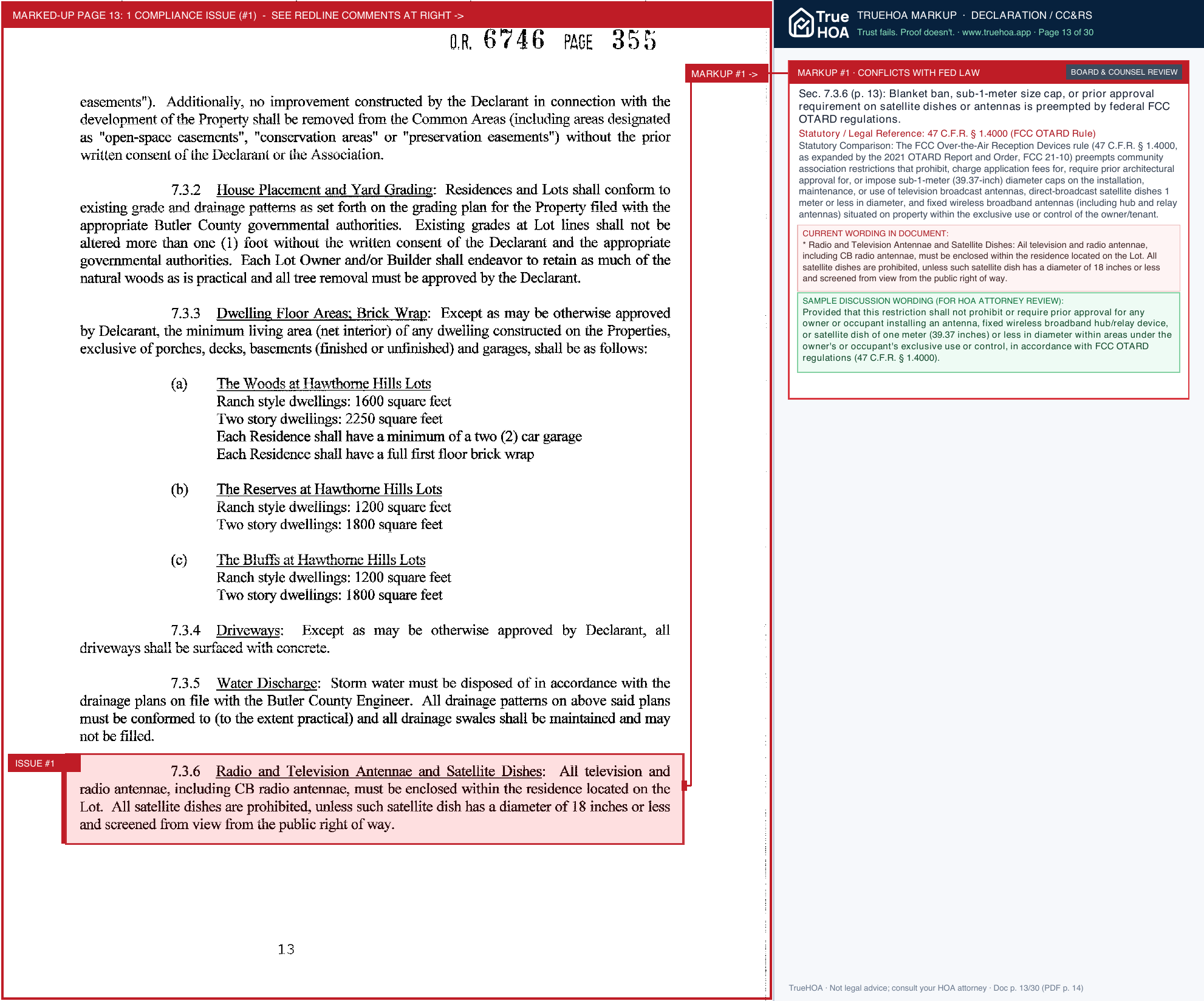 Hawthorne Hills HOA Declaration page 13 widened with TrueHOA Crystal AI margin annotations