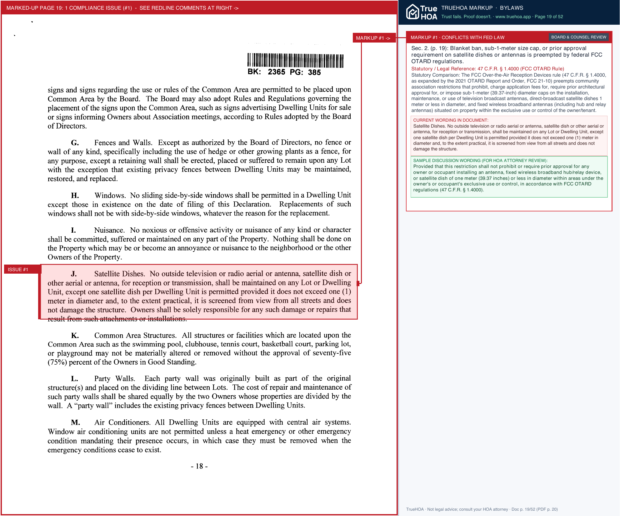Heatherstone HOA HHOA Declarations and Bylaws page 19 widened with TrueHOA Crystal AI margin annotations