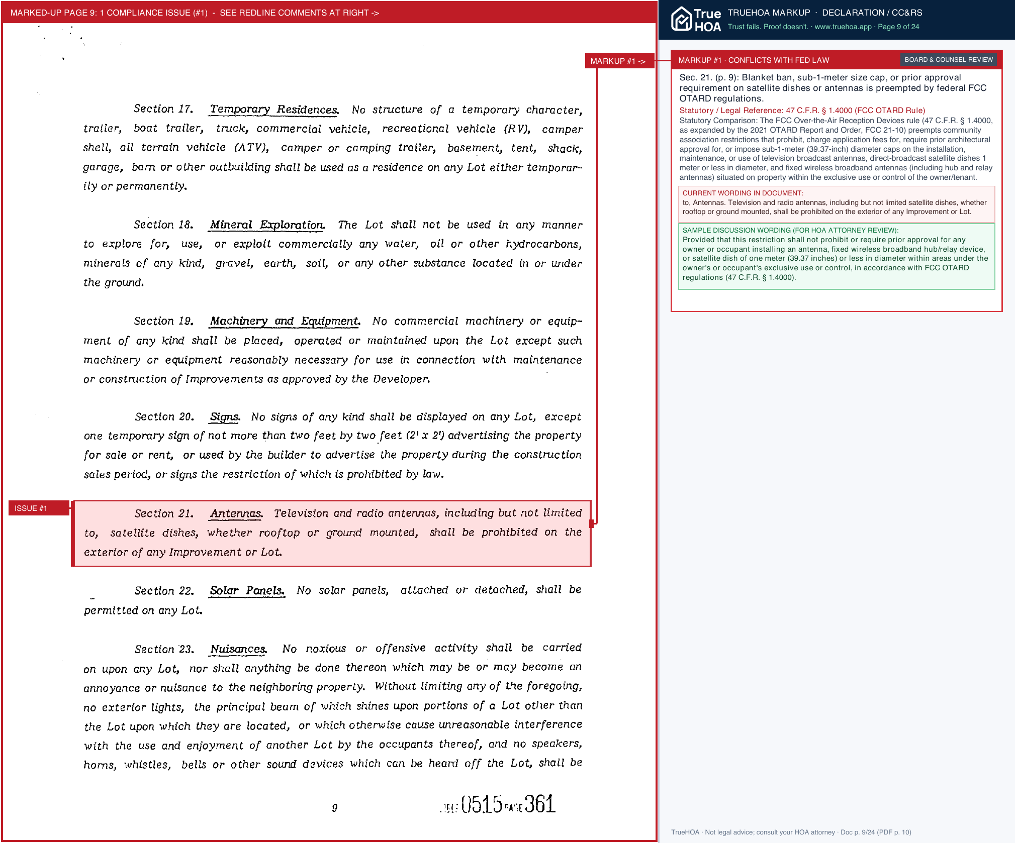 Highland Lakes Master HOA Highland Lakes Section Declarations 1 page 9 widened with TrueHOA Crystal AI margin annotations