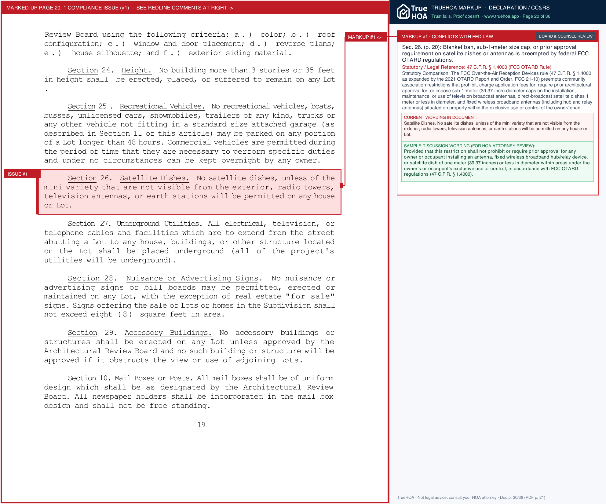 Kingsbury Trace HOA Homeowner covenants page 20 widened with TrueHOA Crystal AI margin annotations