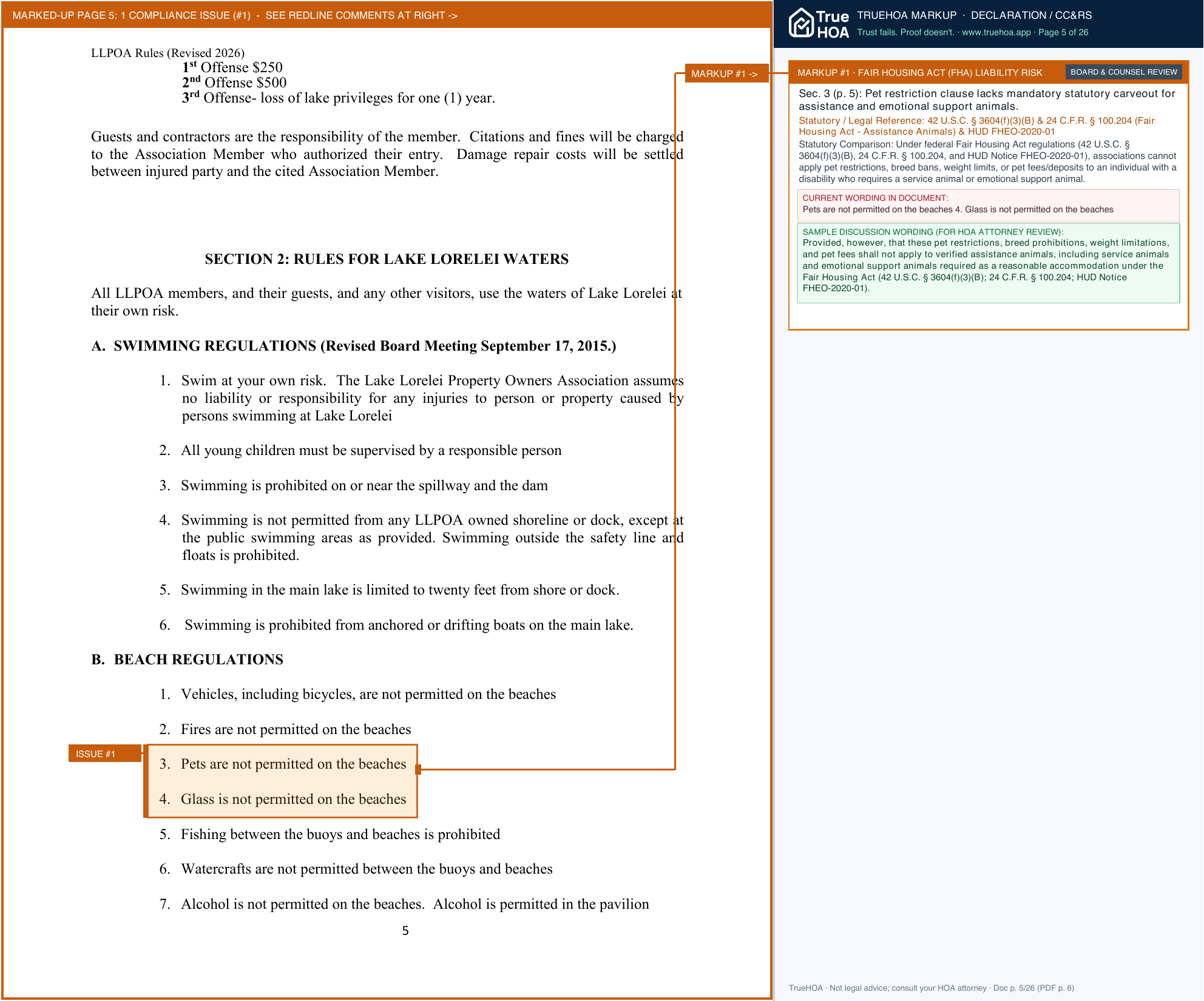 Lake Lorelei POA LLPOA Rules Revised 7.20.26 page 5 widened with TrueHOA Crystal AI margin annotations