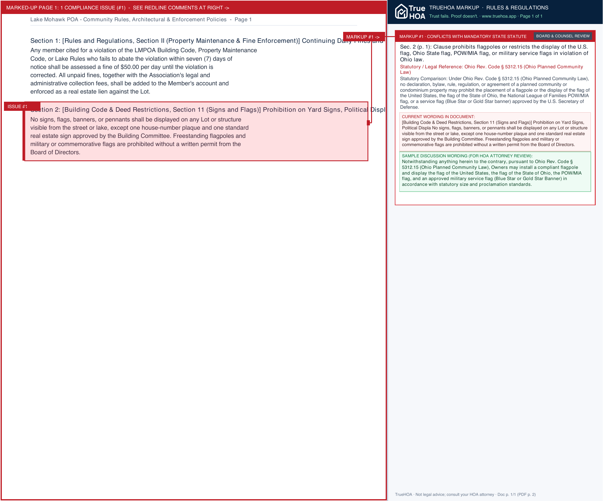 Lake Mohawk POA Community Rules, Architectural & Enforcement Policies page 1 widened with TrueHOA Crystal AI margin annotations