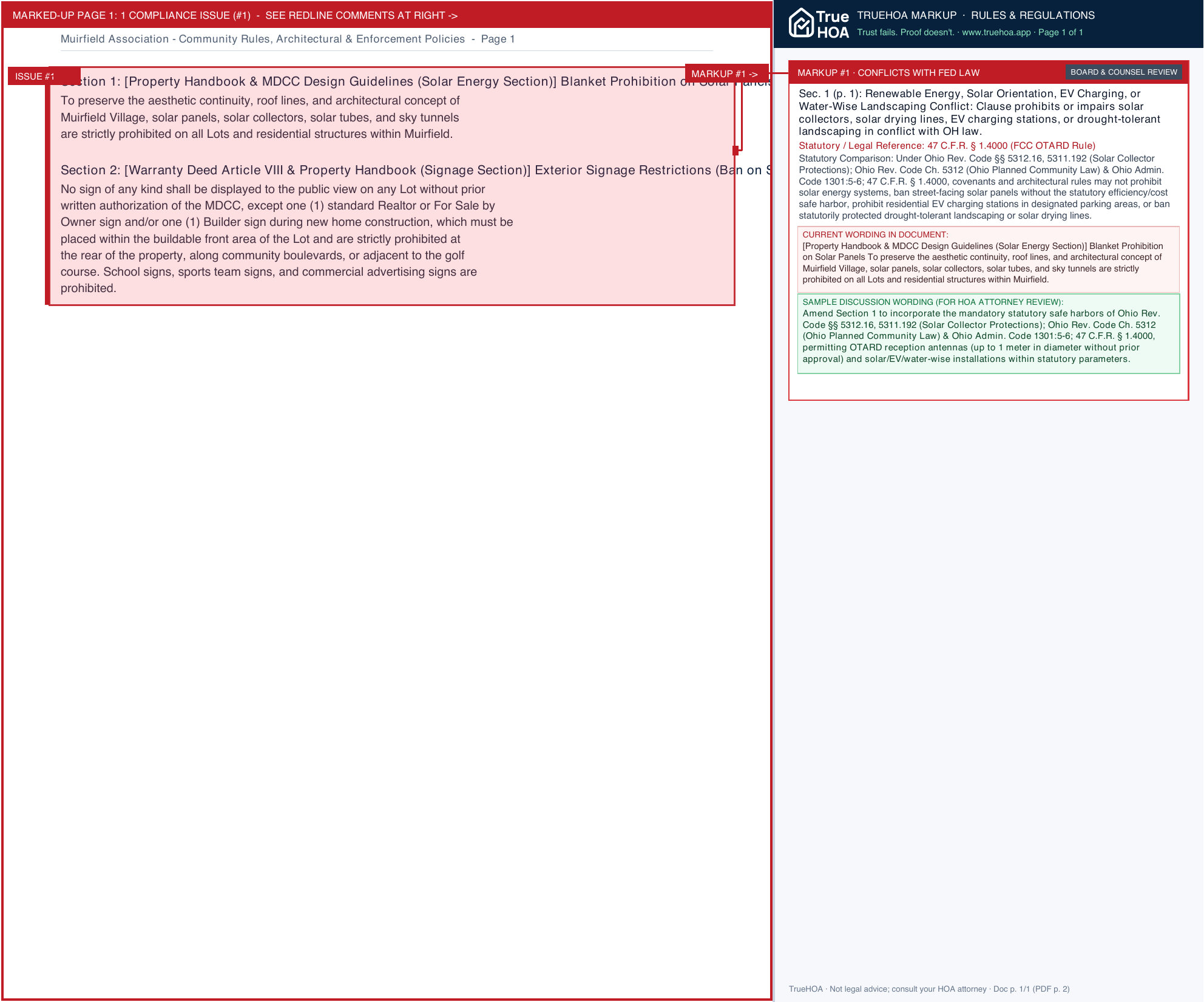 Muirfield Association Community Rules, Architectural & Enforcement Policies page 1 widened with TrueHOA Crystal AI margin annotations