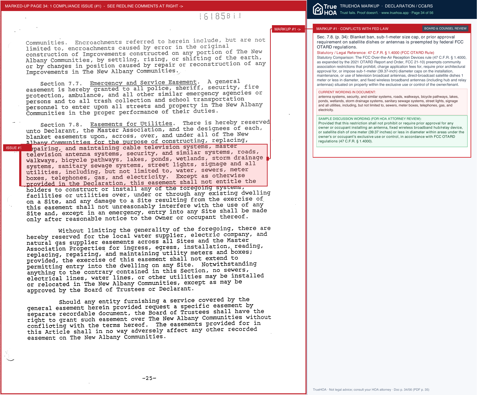 New Albany Communities Master Association Declaration of Covenants page 34 widened with TrueHOA Crystal AI margin annotations
