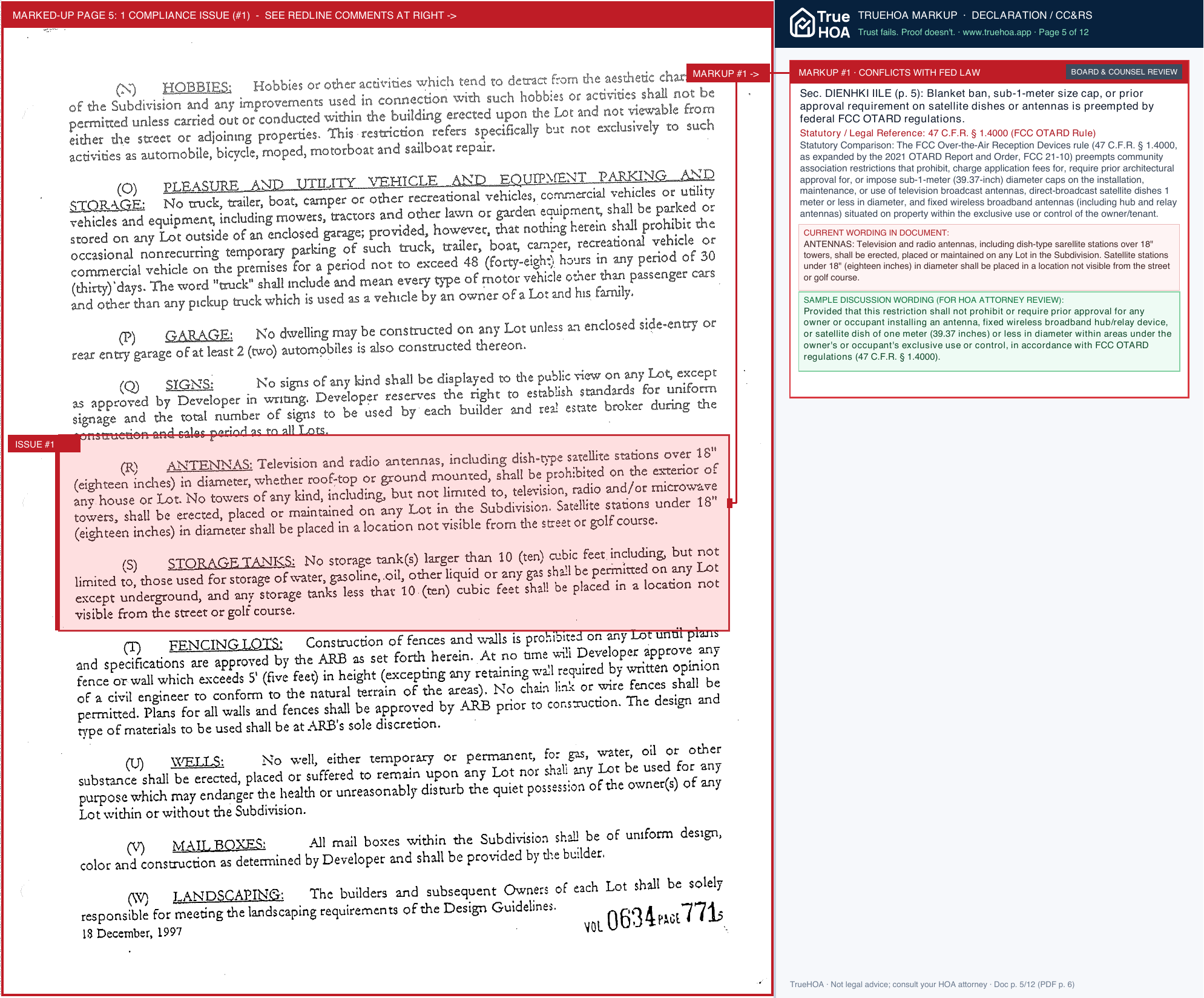 Tartan Fields HOA Declaration of Covenants page 5 widened with TrueHOA Crystal AI margin annotations