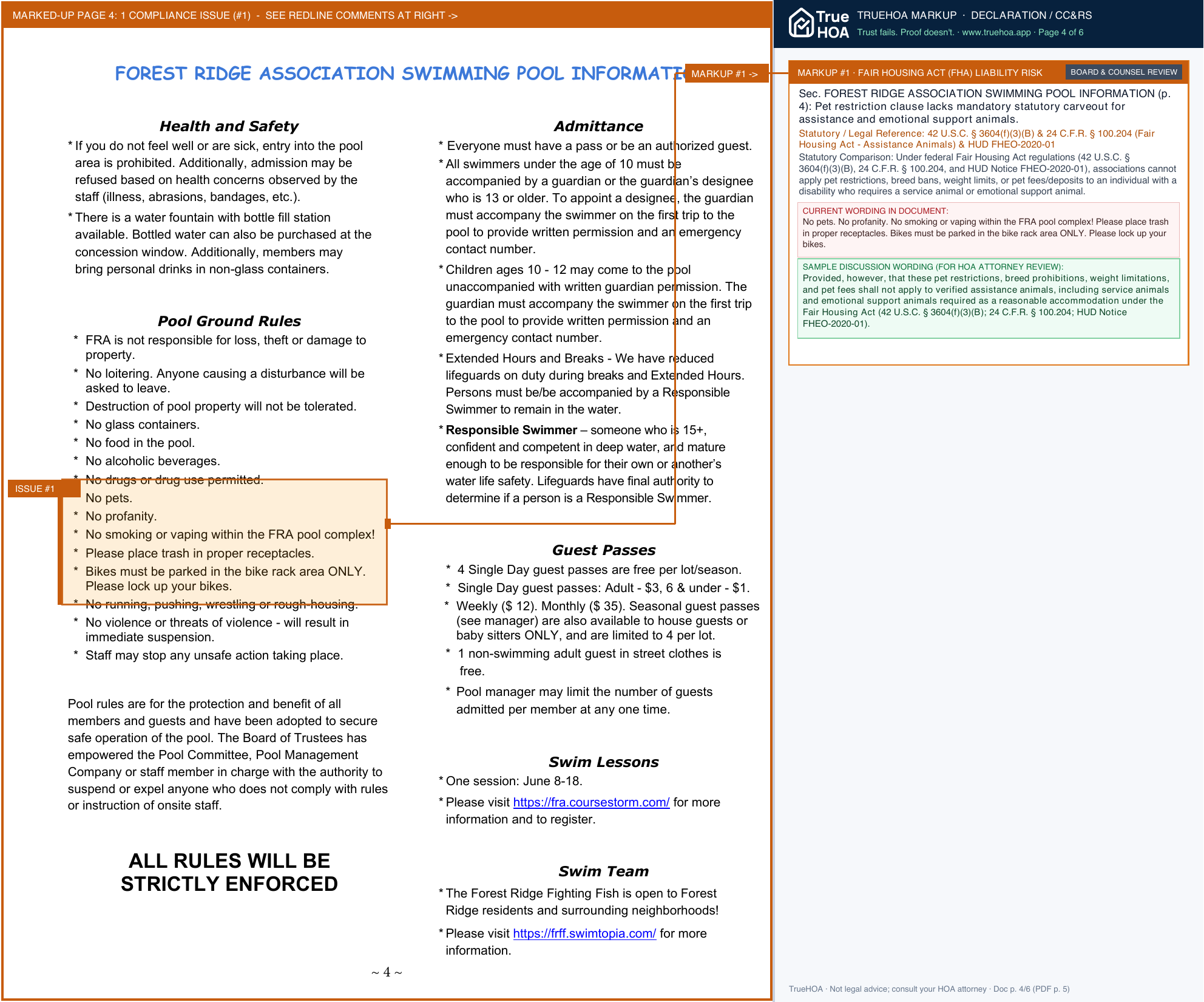 The Forest Ridge Association Summer 26 page 4 widened with TrueHOA Crystal AI margin annotations