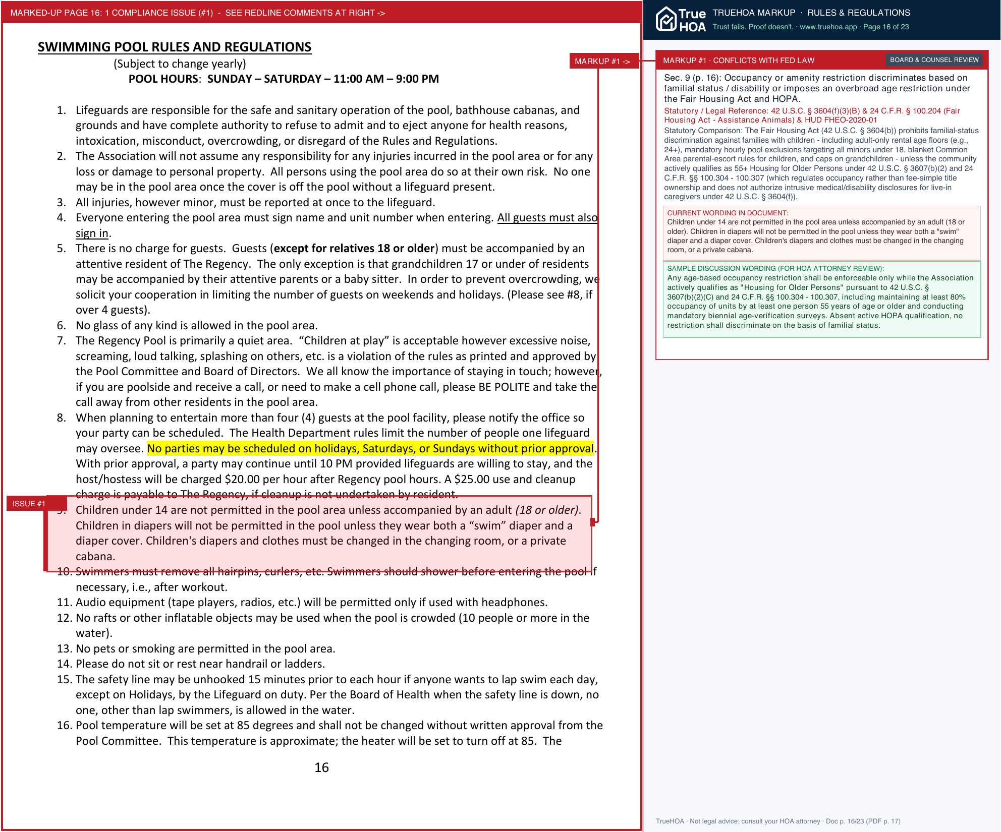The Regency Condominium Association Rules and Regulations Tower 2026 page 16 widened with TrueHOA Crystal AI margin annotations