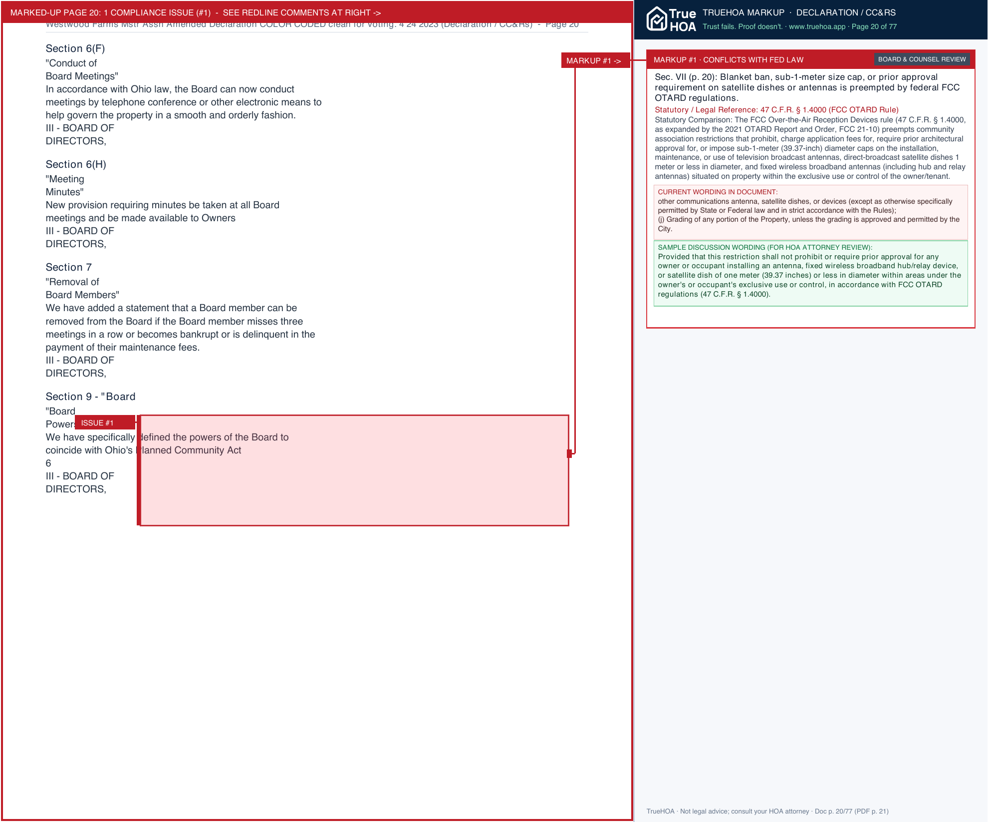 Westwood Farms HOA Westwood Farms Mstr Assn Amended Declaration COLOR CODED clean for voting. 4 24 2023 page 20 widened with TrueHOA Crystal AI margin annotations