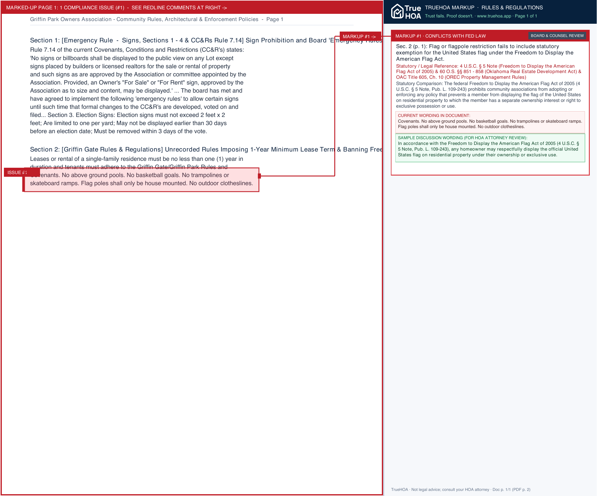 Griffin Park Owners Association Community Rules, Architectural & Enforcement Policies page 1 widened with TrueHOA Crystal AI margin annotations