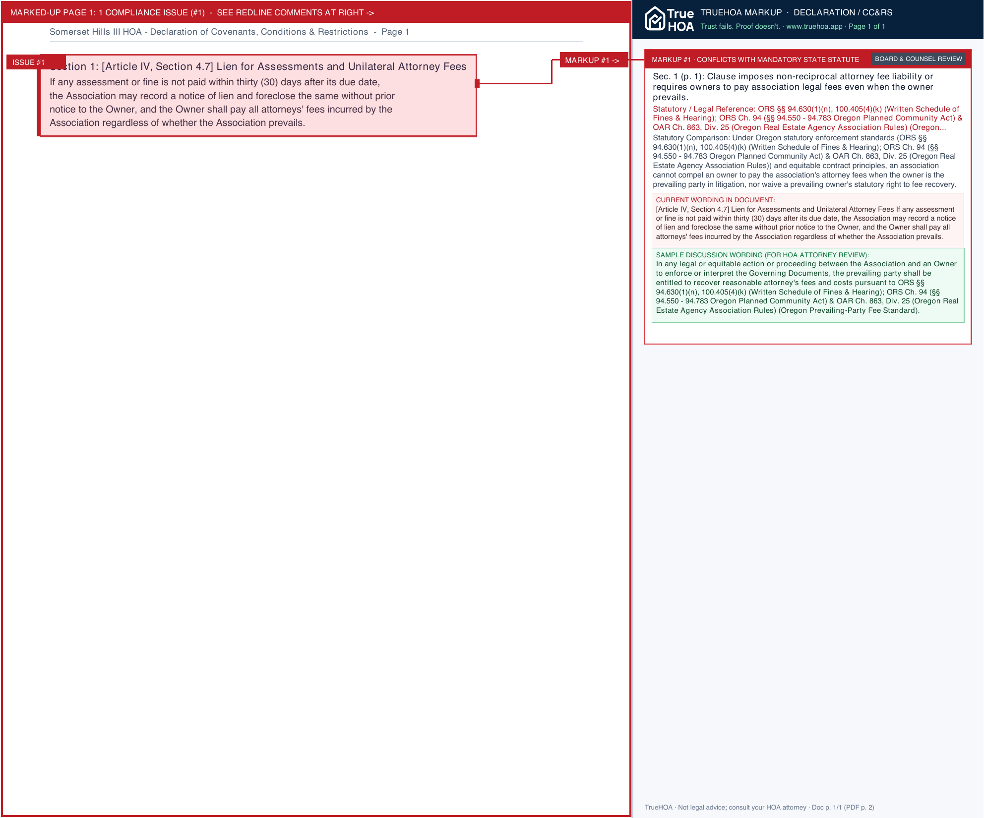Somerset Hills III HOA Declaration of Covenants, Conditions & Restrictions page 1 widened with TrueHOA Crystal AI margin annotations