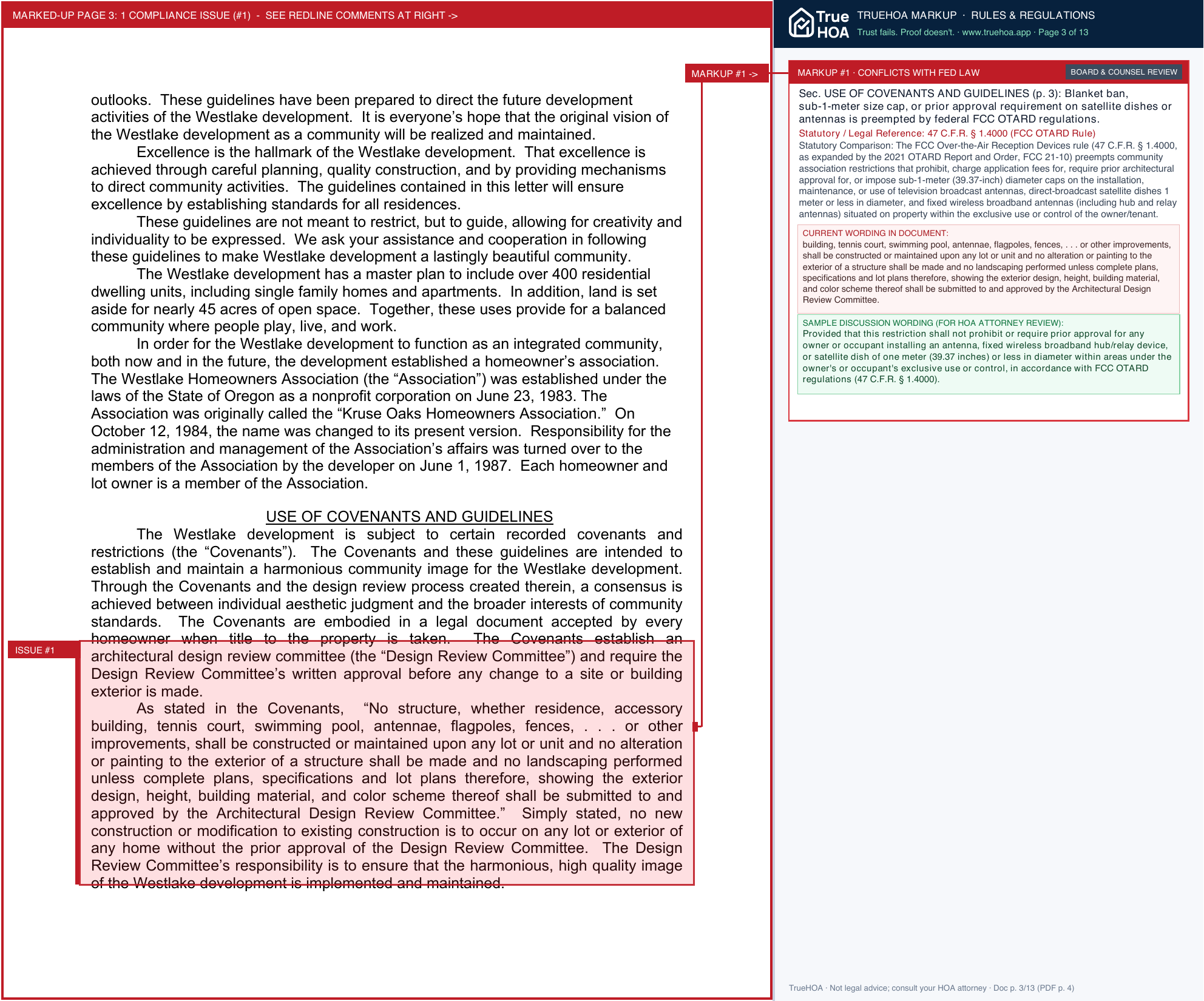 Westlake HOA Amended Community Guidelines page 3 widened with TrueHOA Crystal AI margin annotations
