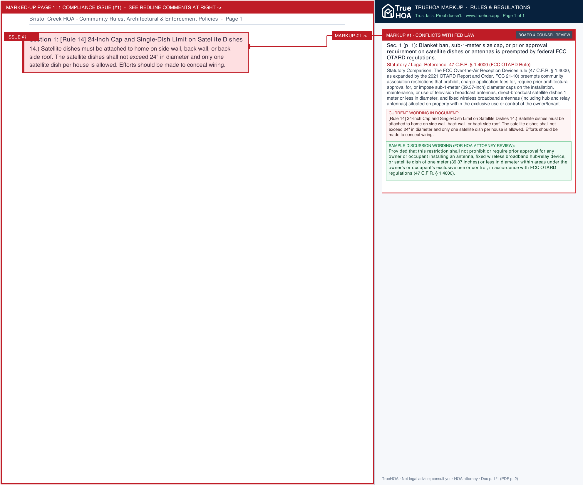Bristol Creek HOA Community Rules, Architectural & Enforcement Policies page 1 widened with TrueHOA Crystal AI margin annotations