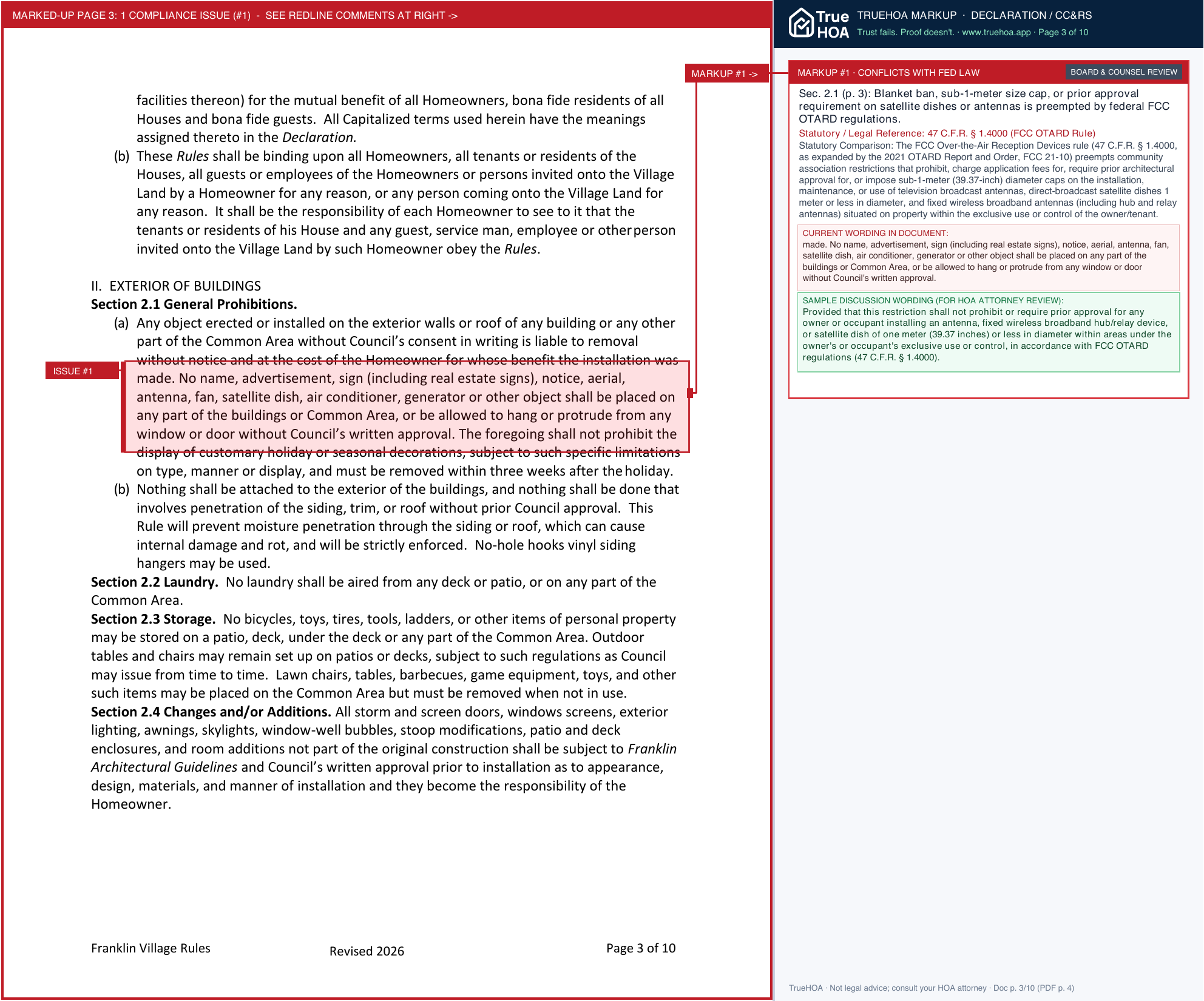 Hershey's Mill HOA Franklin Village Rules2026 page 3 widened with TrueHOA Crystal AI margin annotations