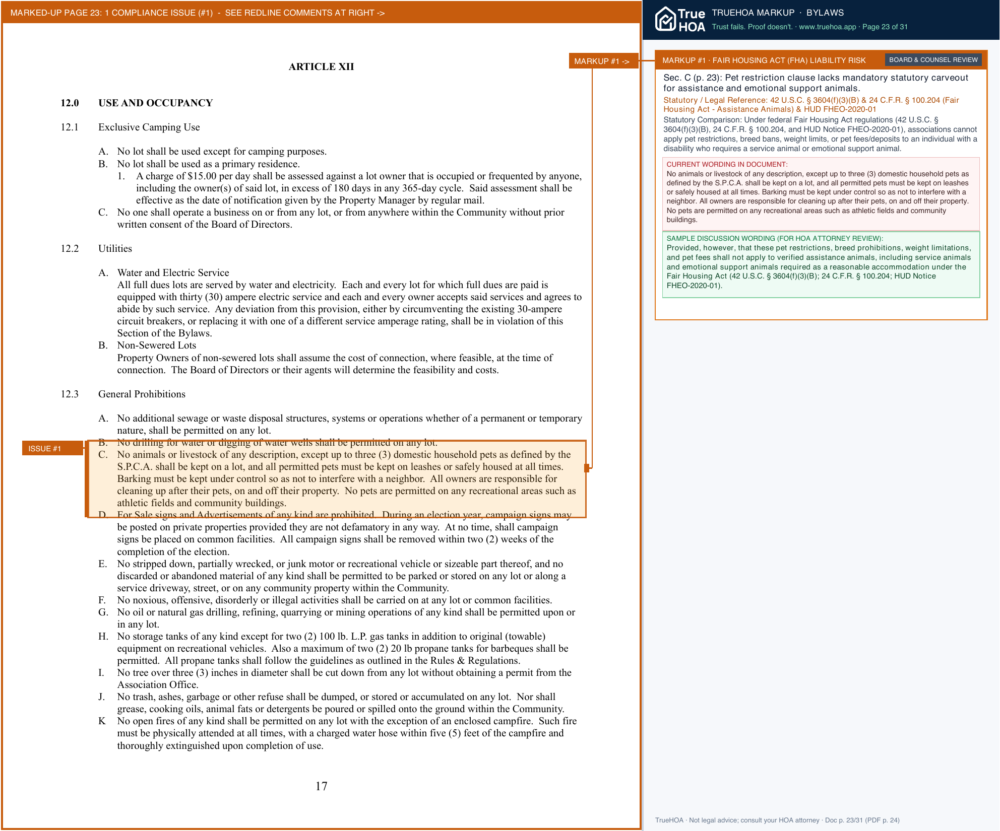 Shohola Falls Trails End POA Association Bylaws page 23 widened with TrueHOA Crystal AI margin annotations