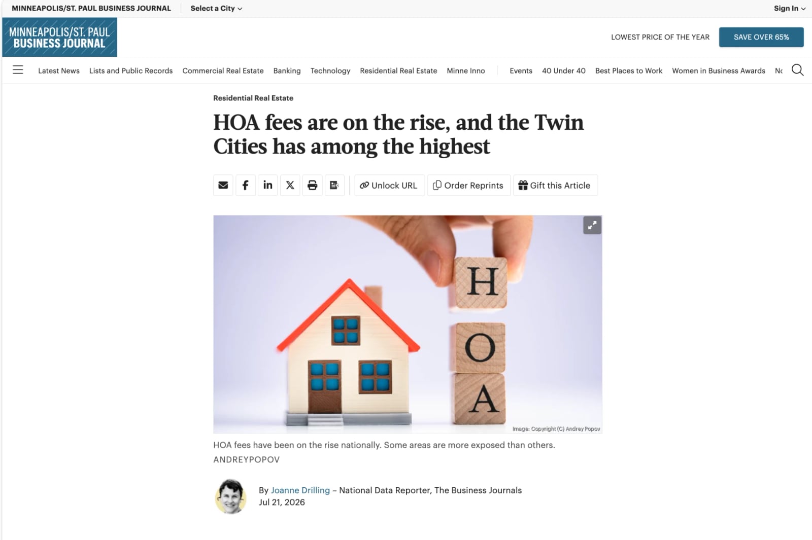 Minneapolis/St. Paul Business Journal article: HOA fees are on the rise, and the Twin Cities has among the highest