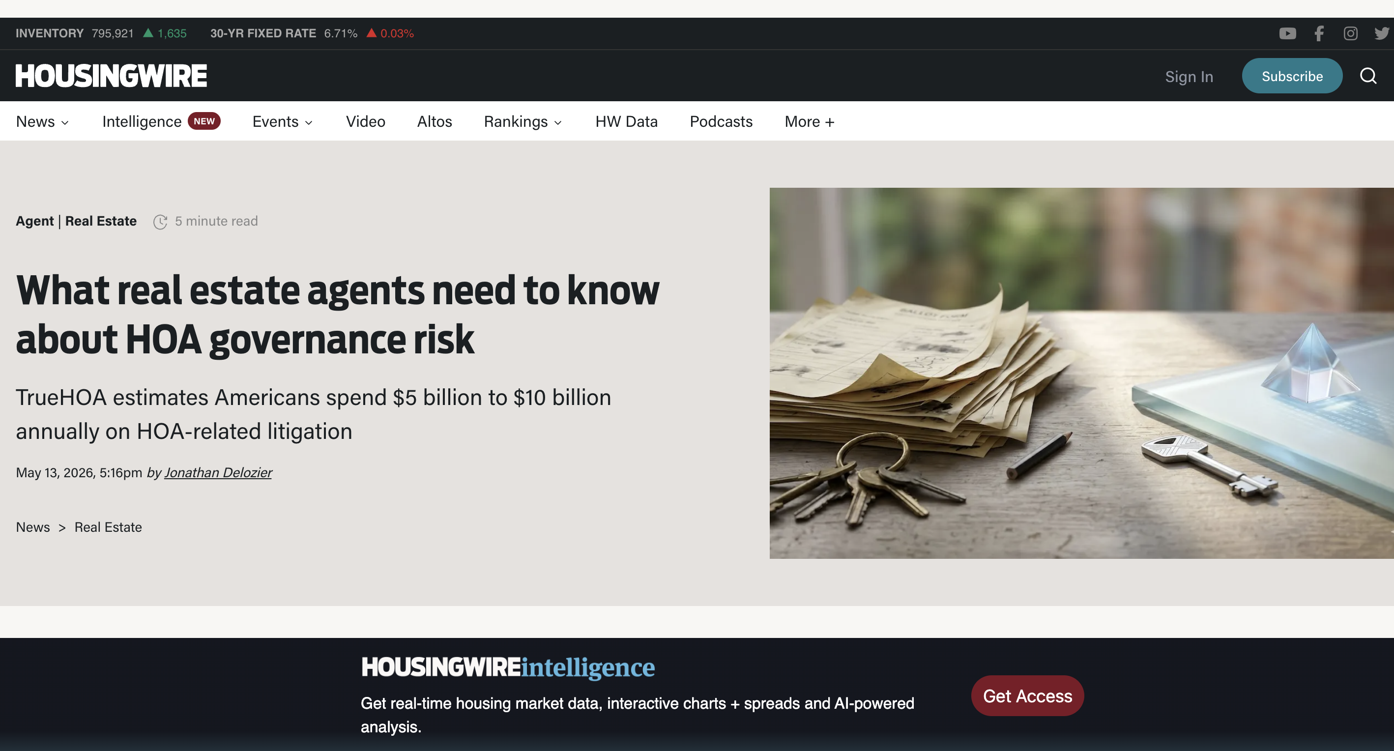 HousingWire article: What real estate agents need to know about HOA governance risk