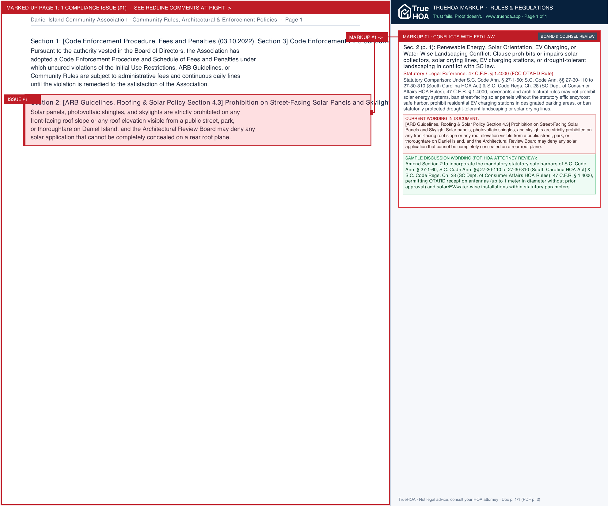 Daniel Island Community Association Community Rules, Architectural & Enforcement Policies page 1 widened with TrueHOA Crystal AI margin annotations