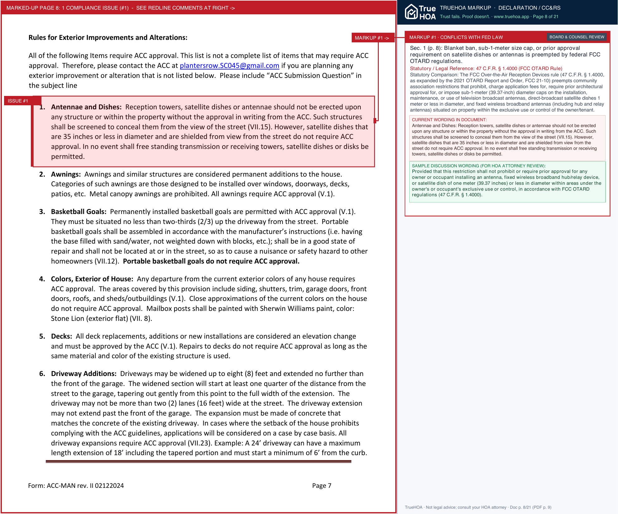 Planter's Row HOA ACC Enforcement Manual 2 2024 page 8 widened with TrueHOA Crystal AI margin annotations