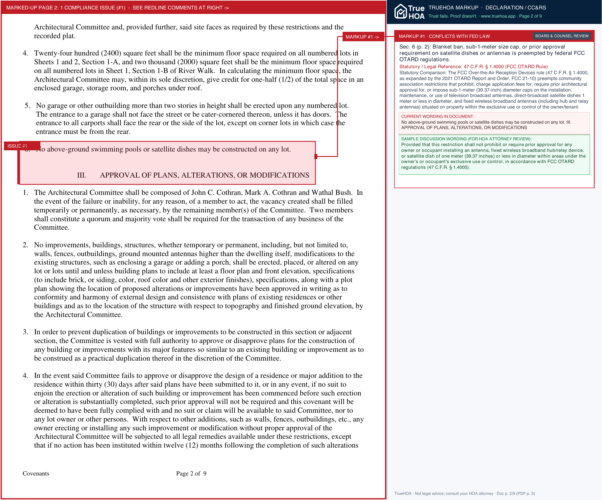 River Walk Recreation Association 02 Covenants page 2 widened with TrueHOA Crystal AI margin annotations