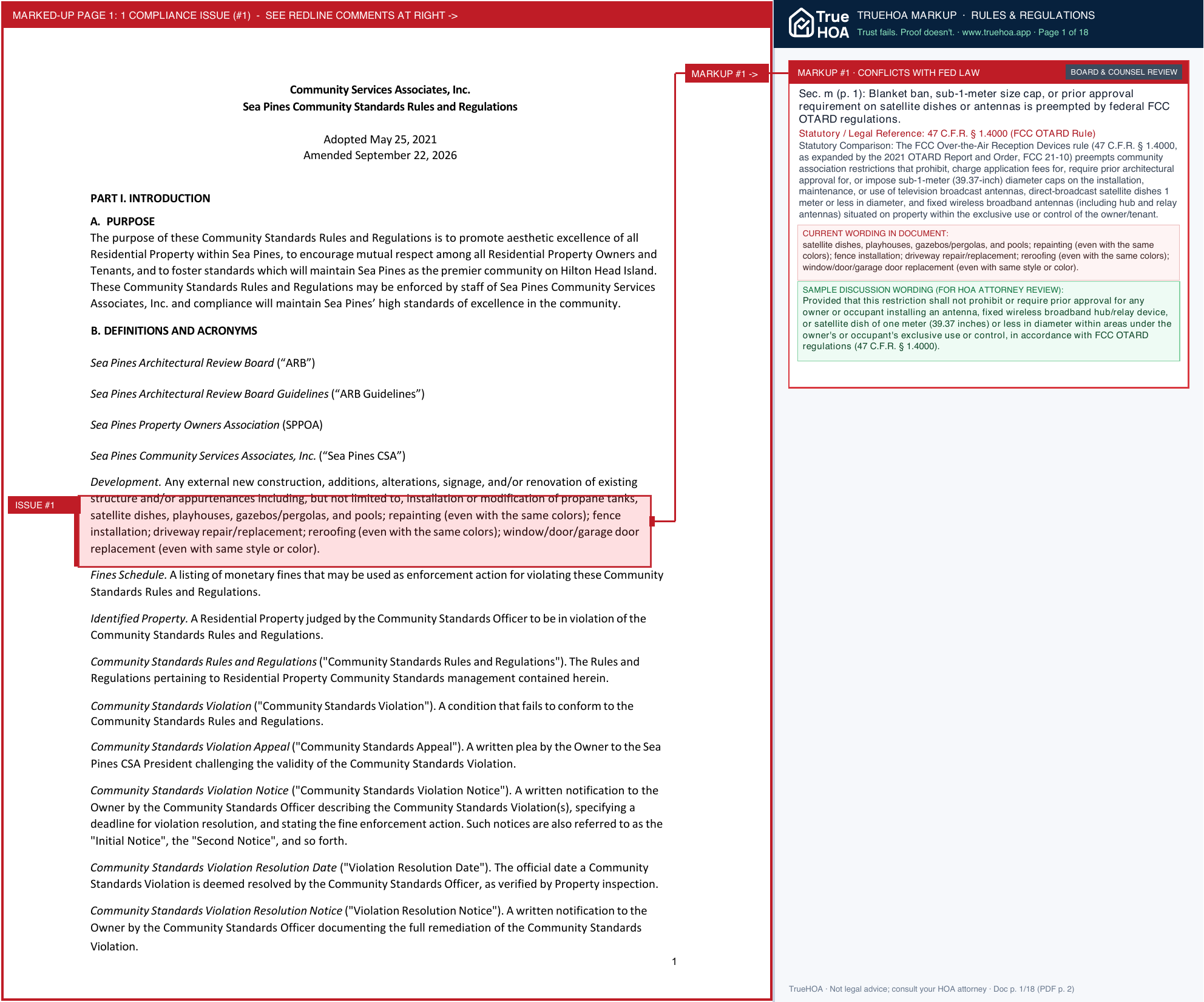 Sea Pines Community Services Associates Sea Pines CSA Community Standards Rules and Regulations page 1 widened with TrueHOA Crystal AI margin annotations