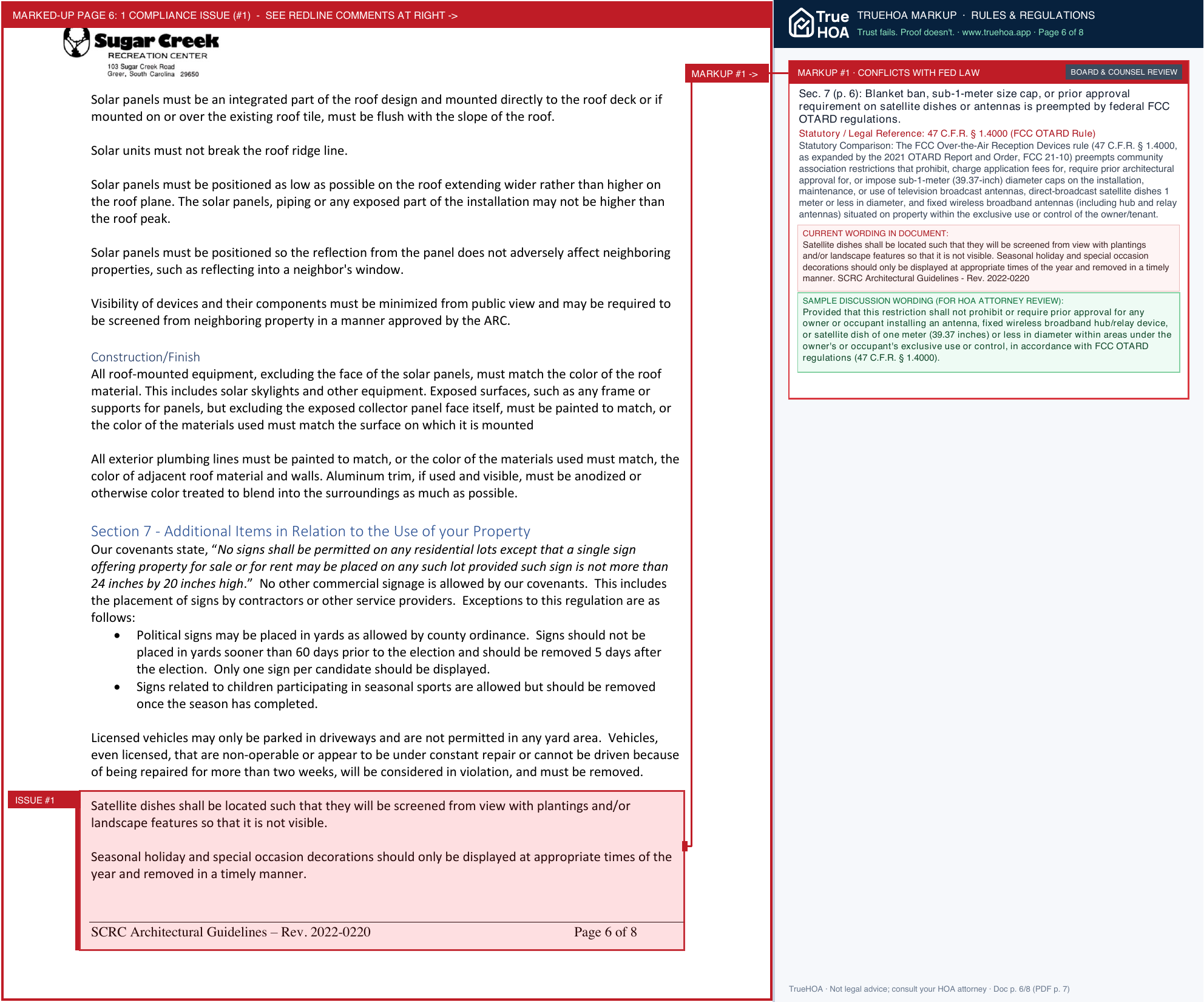 Sugar Creek HOA SCRC ARC Guidelines v2 2022 0220 page 6 widened with TrueHOA Crystal AI margin annotations