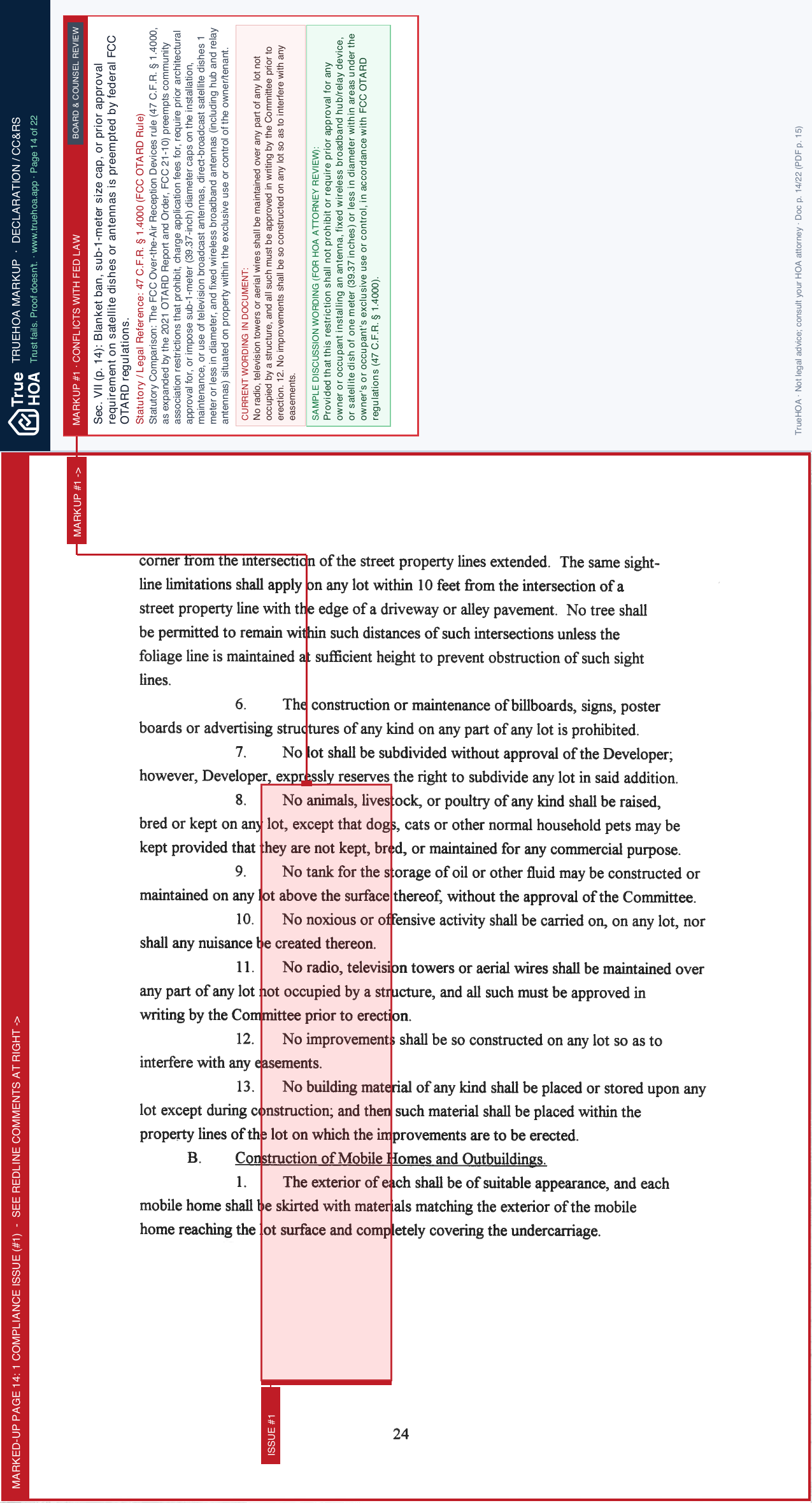 English Mountain POA Declaration of Covenants page 14 widened with TrueHOA Crystal AI margin annotations