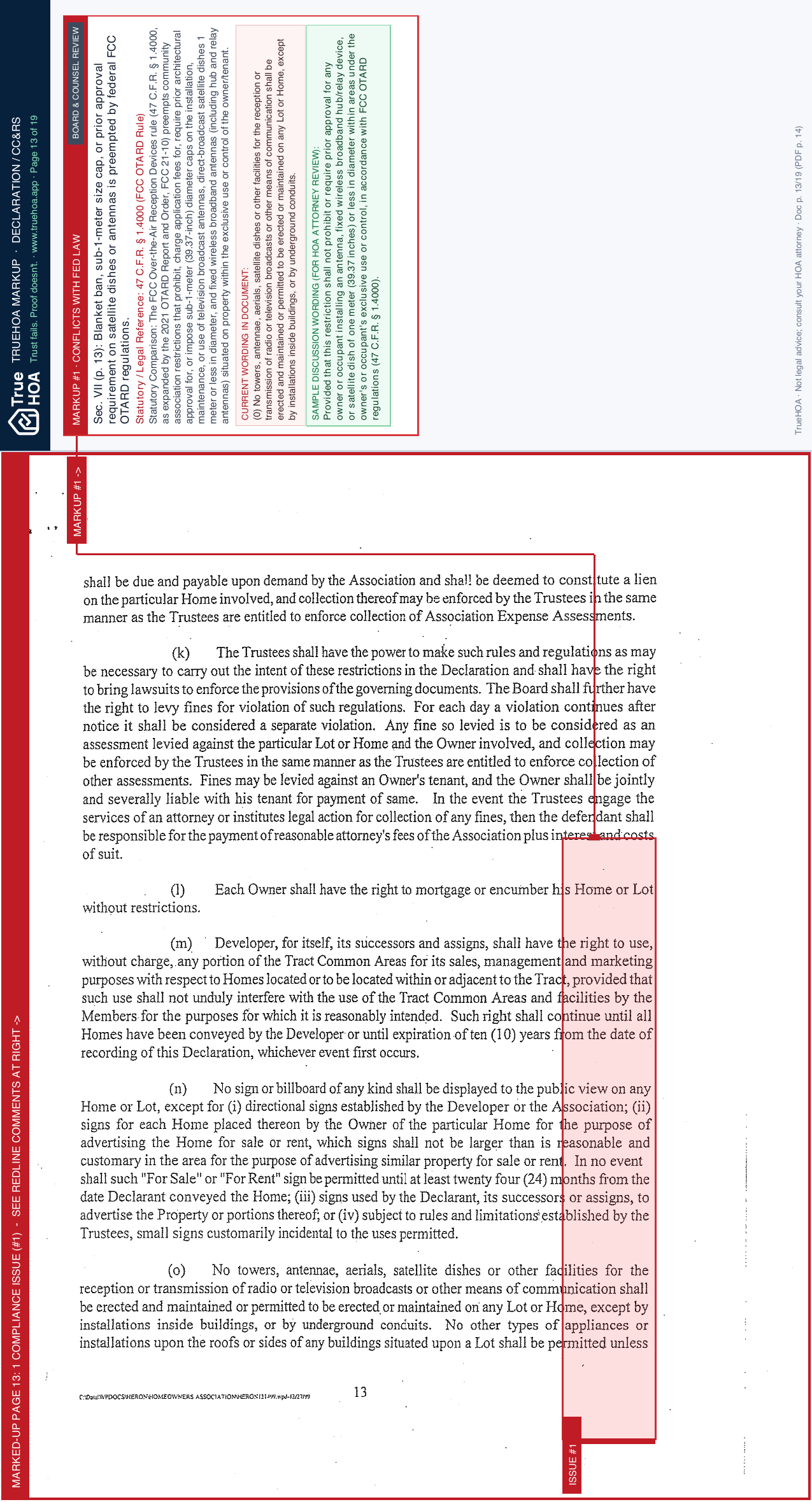 Heron Pointe HOA Declaration of Covenants Restrictions Easements1999 page 13 widened with TrueHOA Crystal AI margin annotations