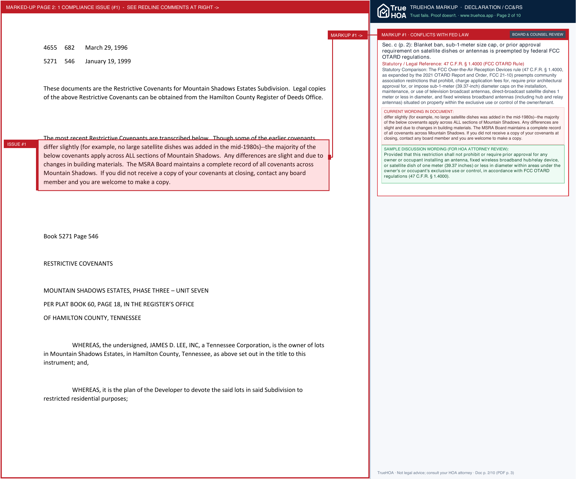 Mountain Shadows Residents Association MSRA Covenants page 2 widened with TrueHOA Crystal AI margin annotations