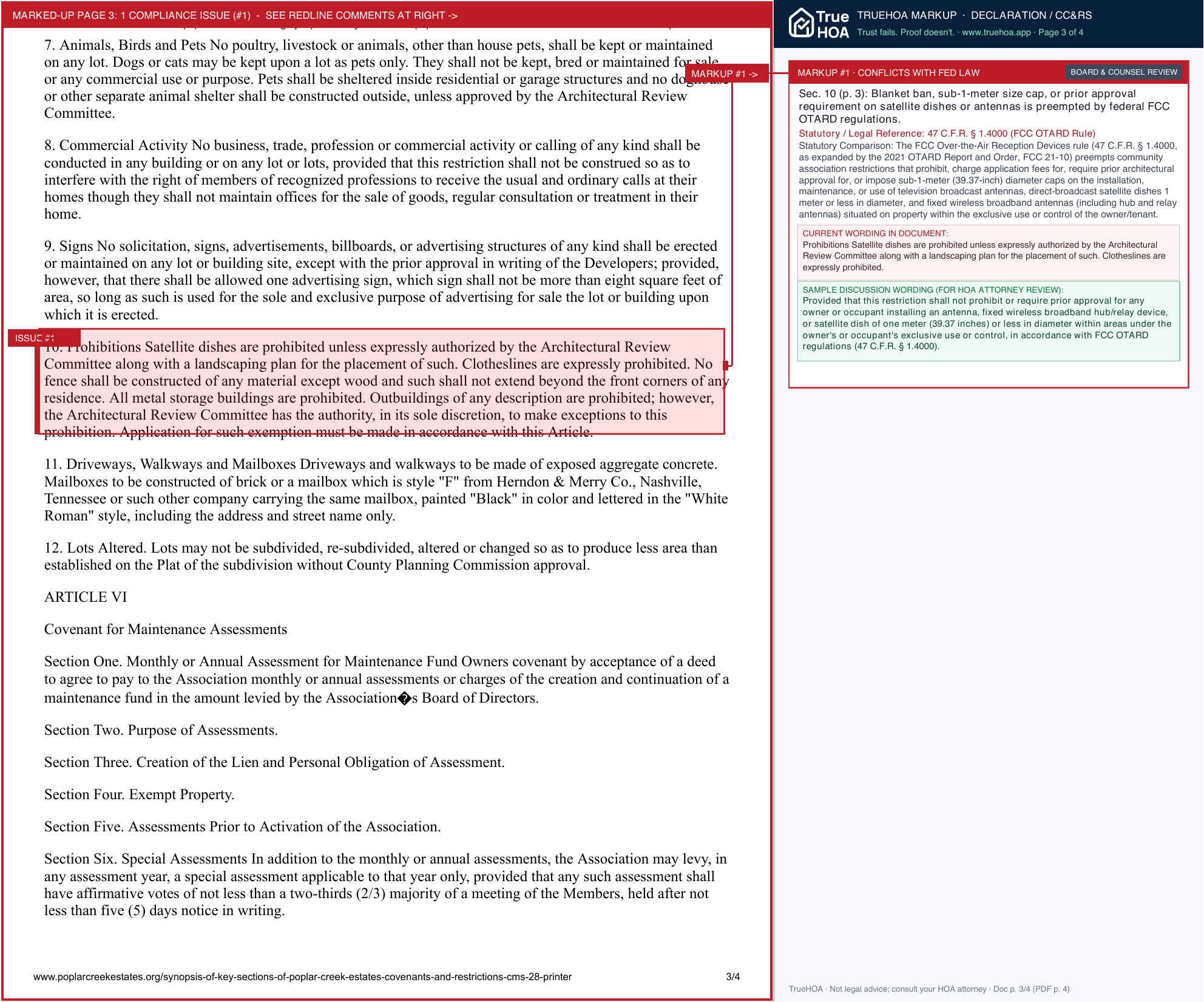 Poplar Creek Estates HOA Declaration of Covenants, Conditions & Restrictions page 3 widened with TrueHOA Crystal AI margin annotations