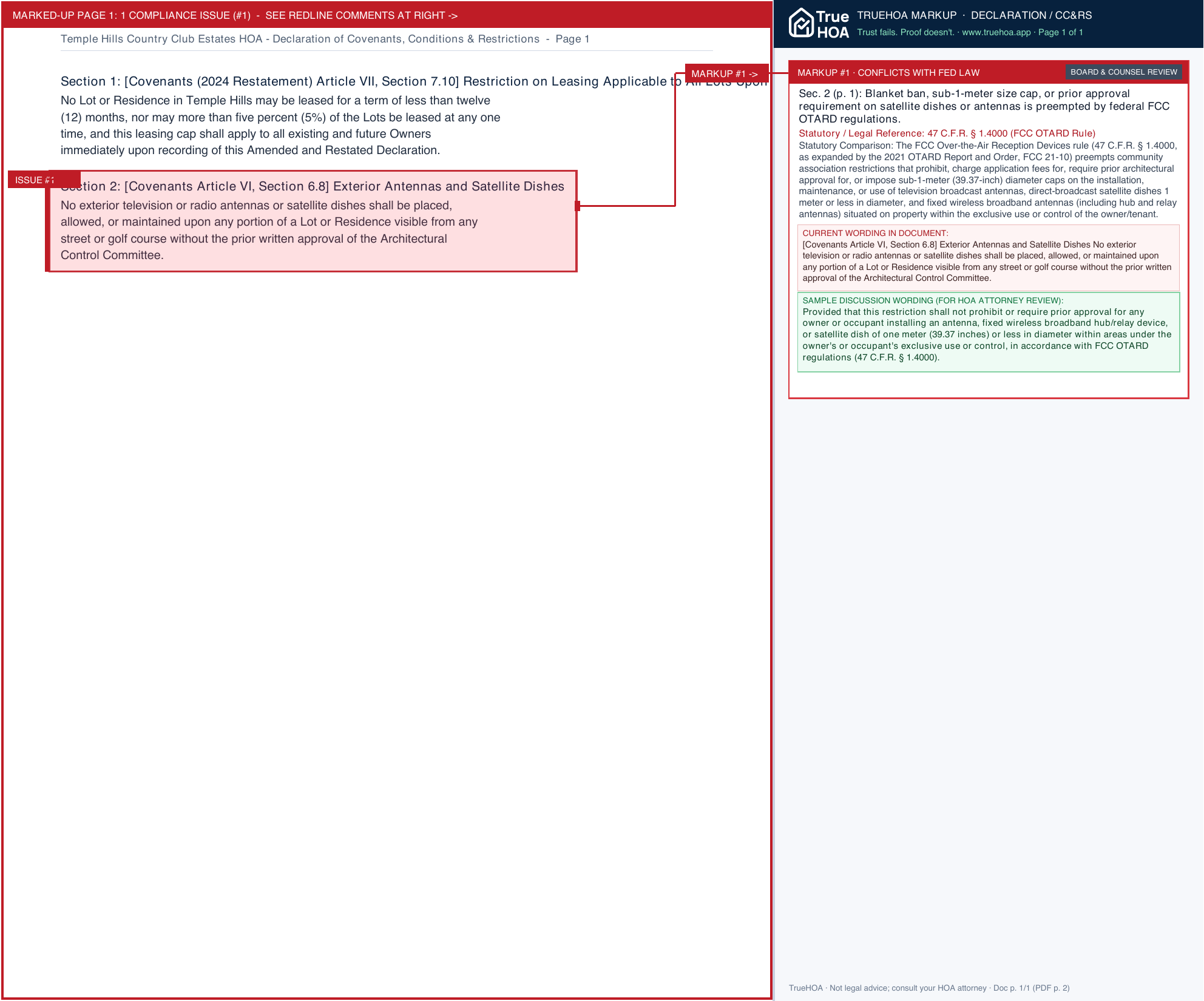 Temple Hills Country Club Estates HOA Declaration of Covenants, Conditions & Restrictions page 1 widened with TrueHOA Crystal AI margin annotations