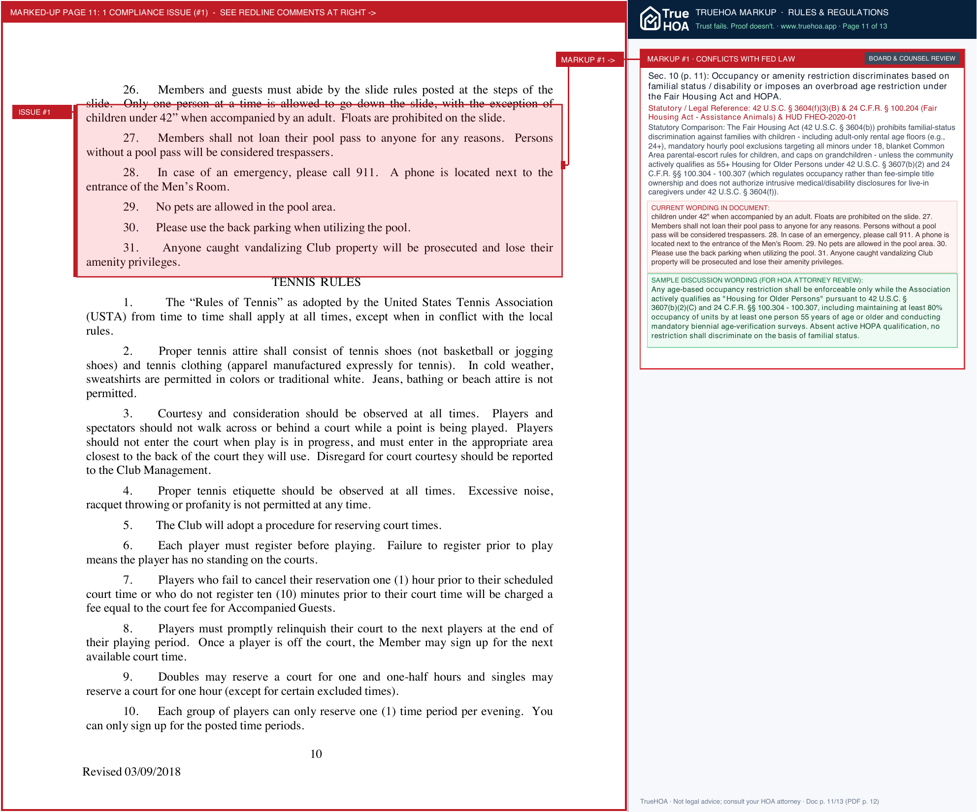 The Preserve at Oak Ridge HOA Club Rules and Regs 3 page 11 widened with TrueHOA Crystal AI margin annotations