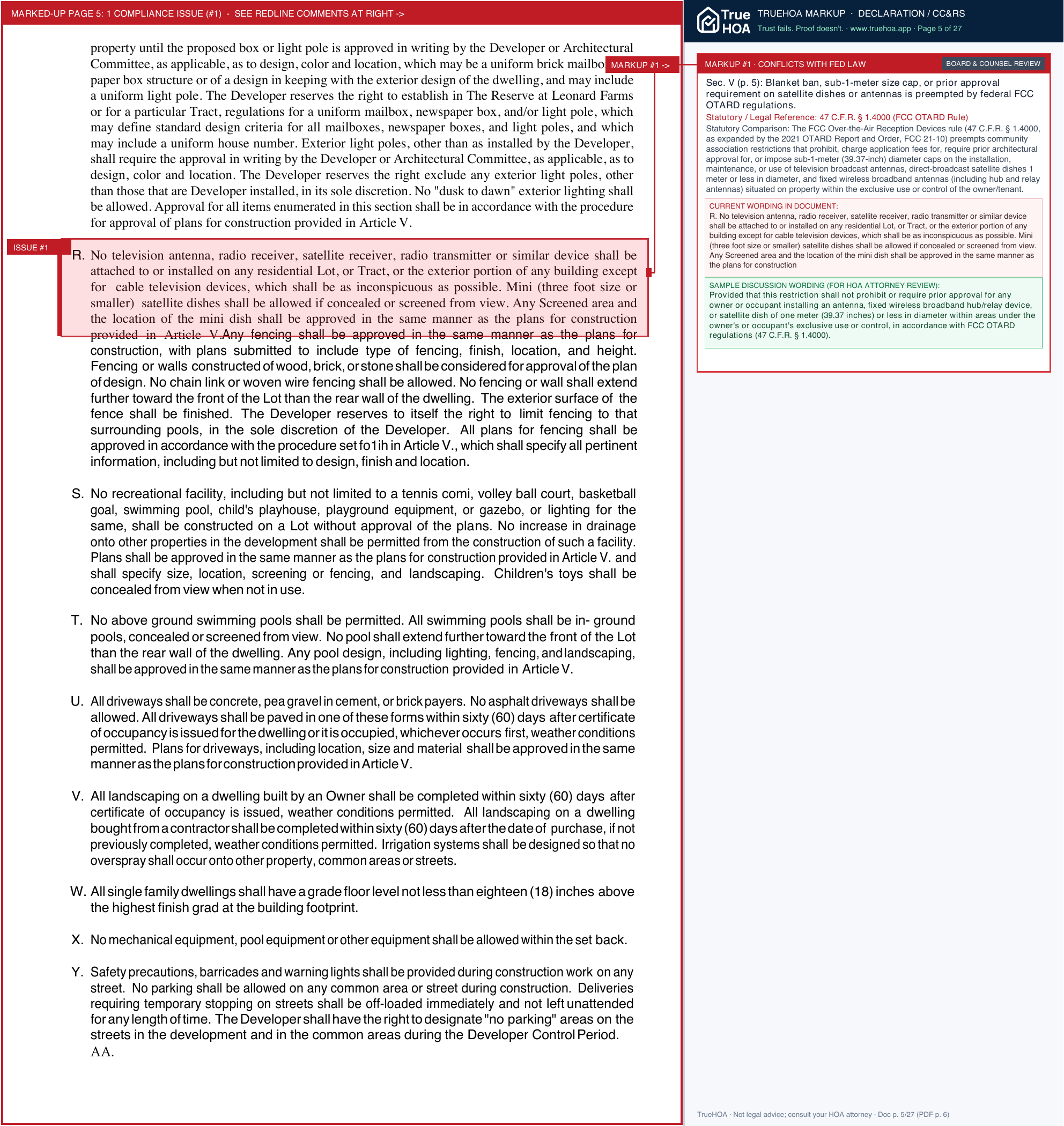 The Reserve at Leonard Farms HOA DeclarationOfRights page 5 widened with TrueHOA Crystal AI margin annotations