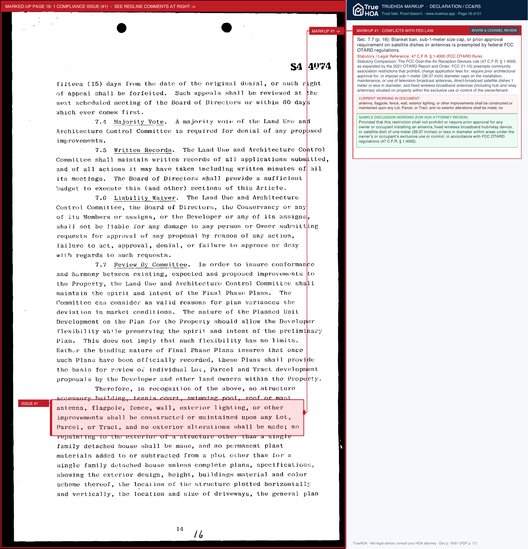 Villages of Bennington HOA Covenants Conditions and Restrictons page 16 widened with TrueHOA Crystal AI margin annotations
