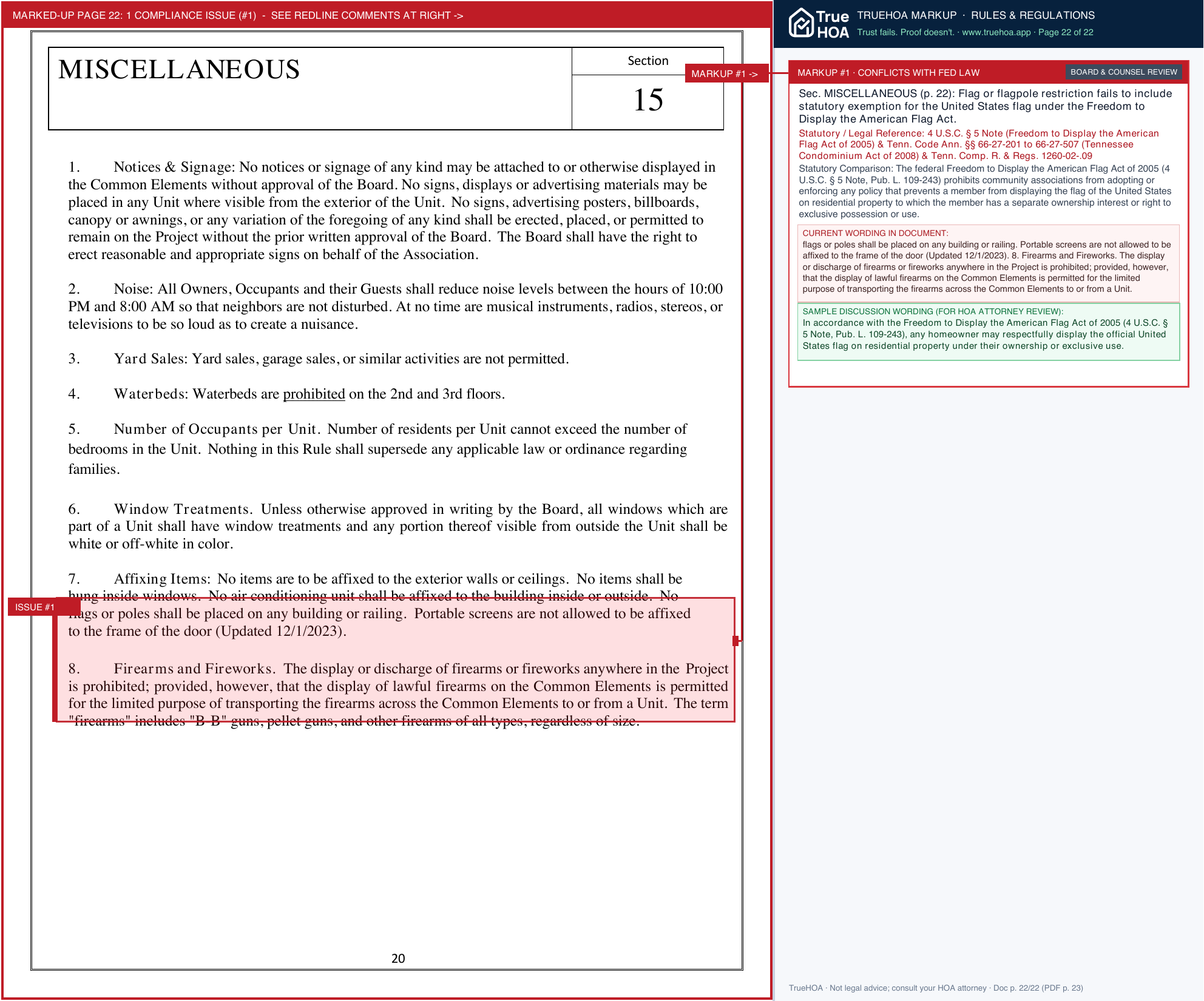 Woodlands of Knoxville Condominium Association Rules Regs Updated 10 1 2024 page 22 widened with TrueHOA Crystal AI margin annotations