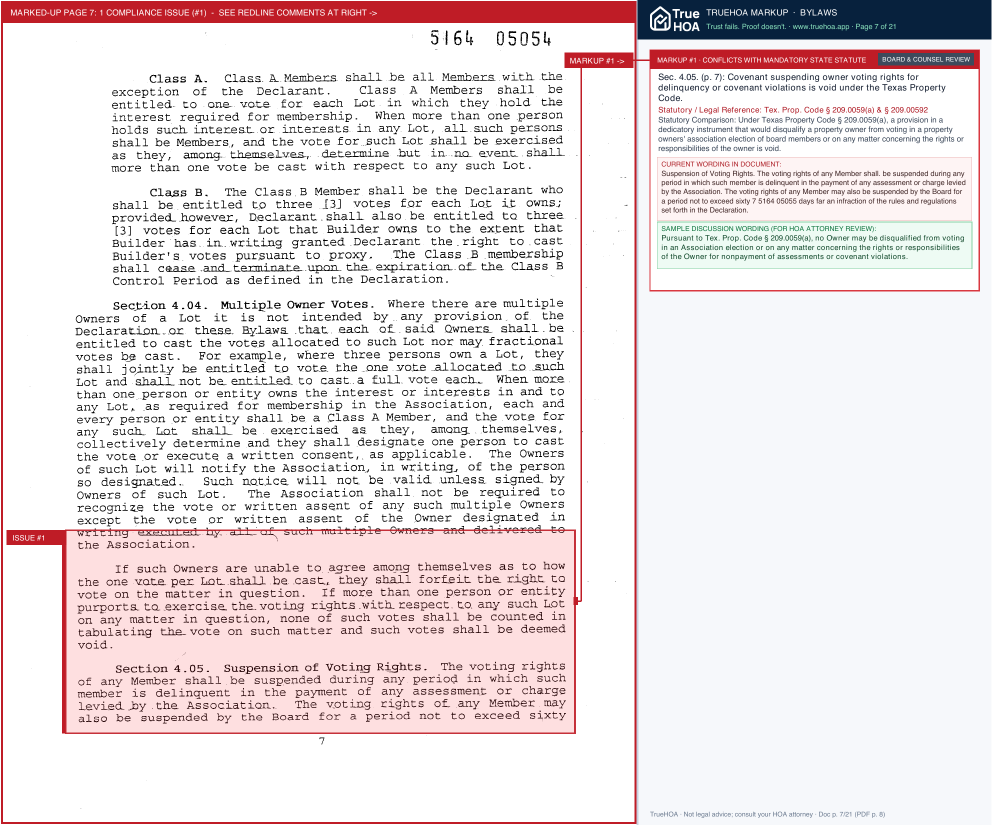 Bakers Branch Estates HOA BBHOA Bylaws page 7 widened with TrueHOA Crystal AI margin annotations