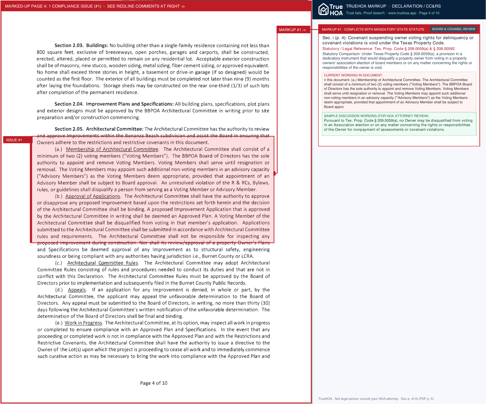 Bonanza Beach POA BBPOA 2nd Amended Restrictions and Restrictive page 4 widened with TrueHOA Crystal AI margin annotations