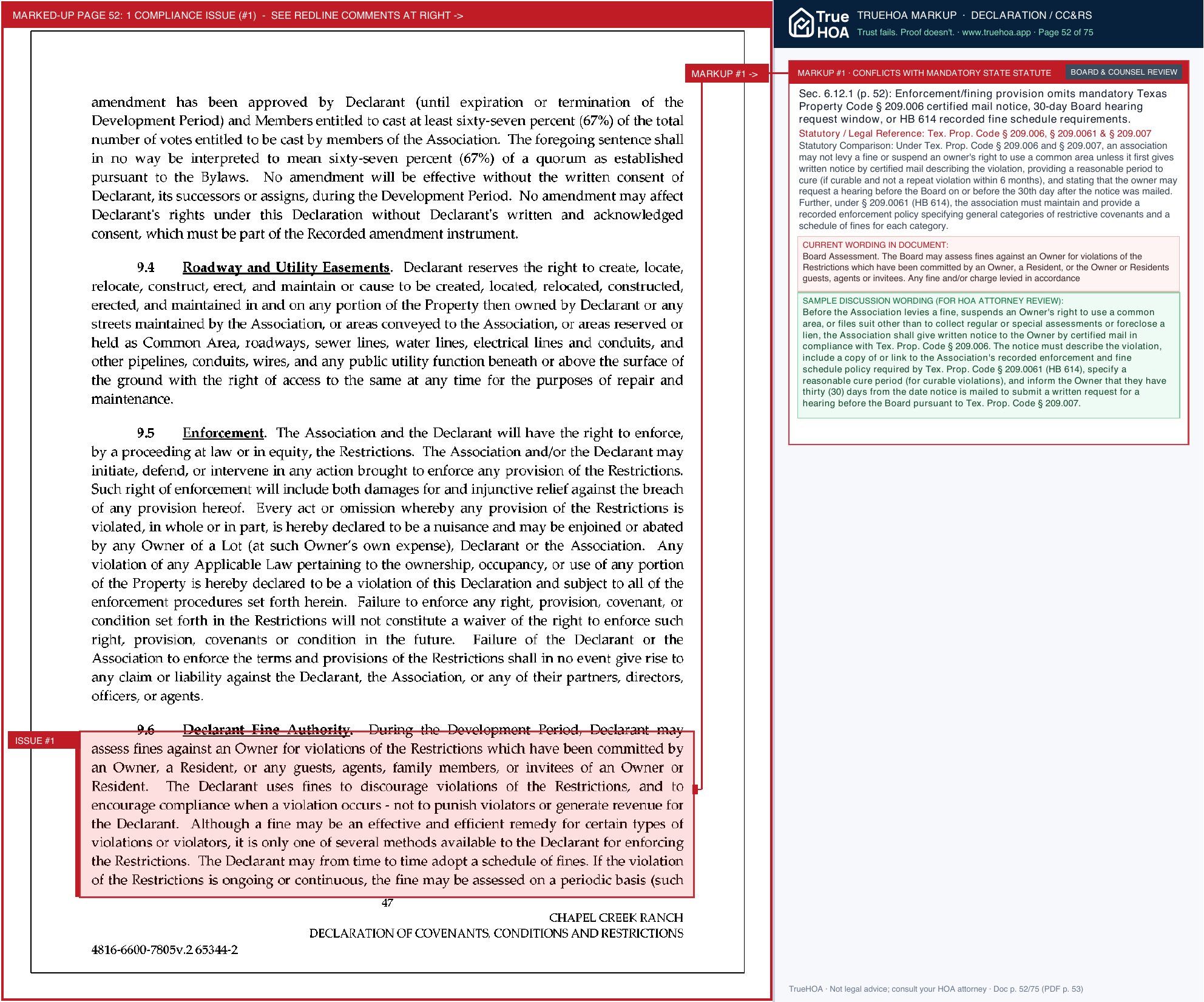 Chapel Creek Ranch HOA Recorded Clairemont Brighton Chapel Creek Ranch Declaration of Covenants Conditions and Restrictions 4883 9415 3730 1.sflb.ashx page 52 widened with TrueHOA Crystal AI margin annotations