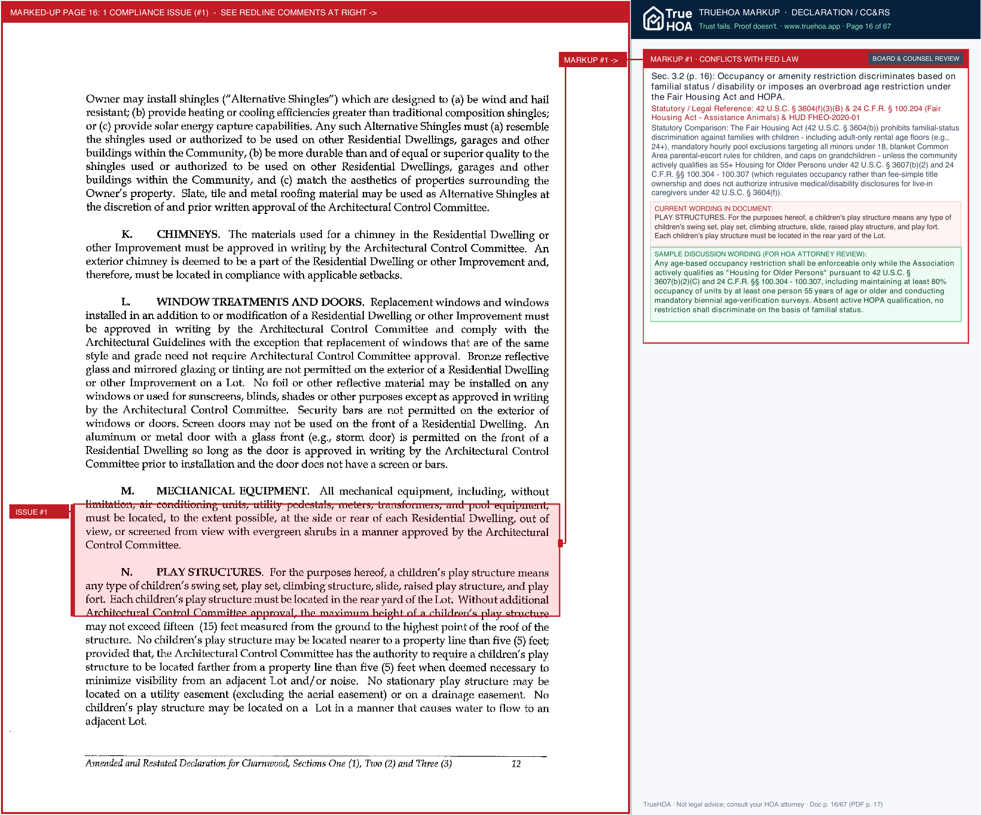 Charnwood Civic Club Charnwood Covenants Conditions Restrictions 2021 page 16 widened with TrueHOA Crystal AI margin annotations