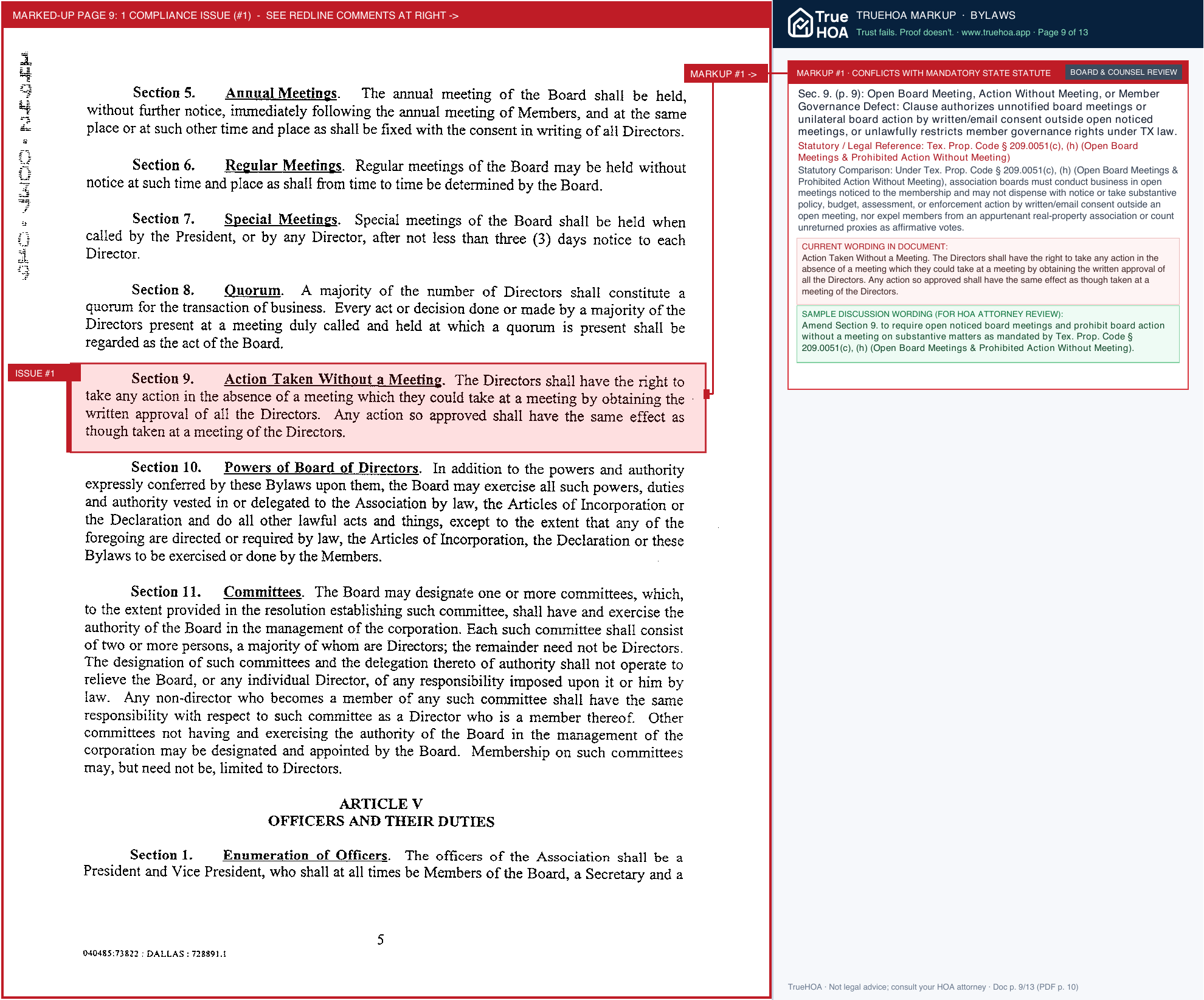Crawford Farms HOA Covenants Bylaws page 9 widened with TrueHOA Crystal AI margin annotations