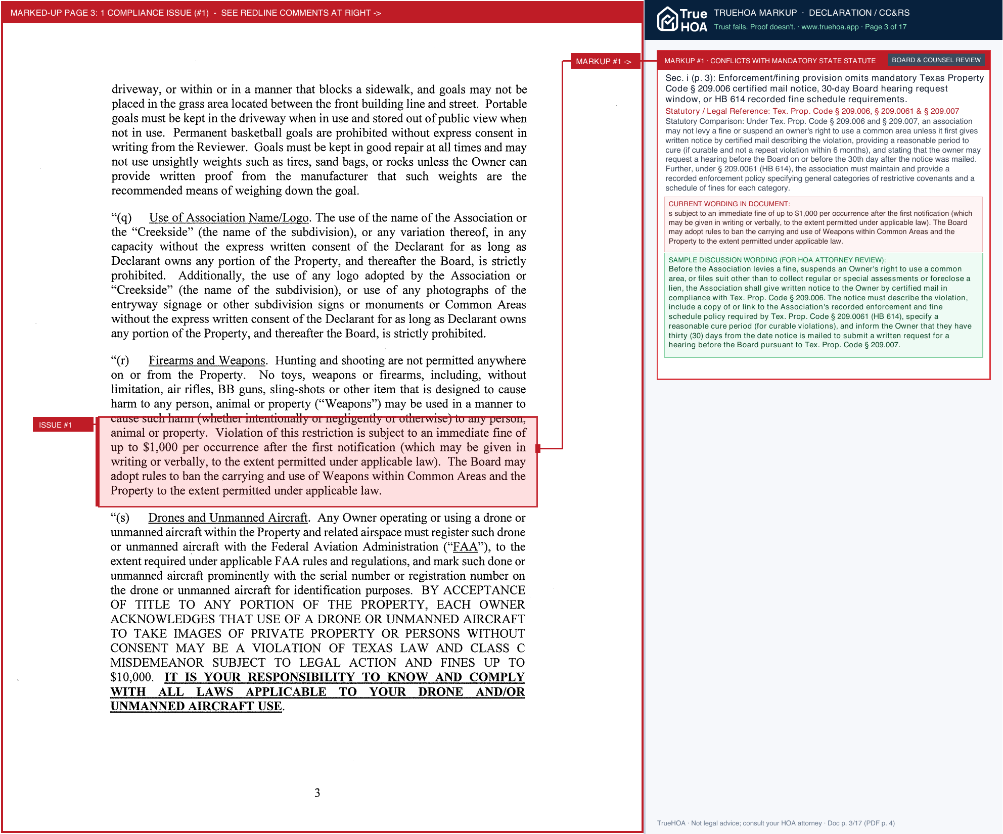 Crowley Creekside HOA First Amendment CCRs Crowley Creekside R.sflb.ashx page 3 widened with TrueHOA Crystal AI margin annotations