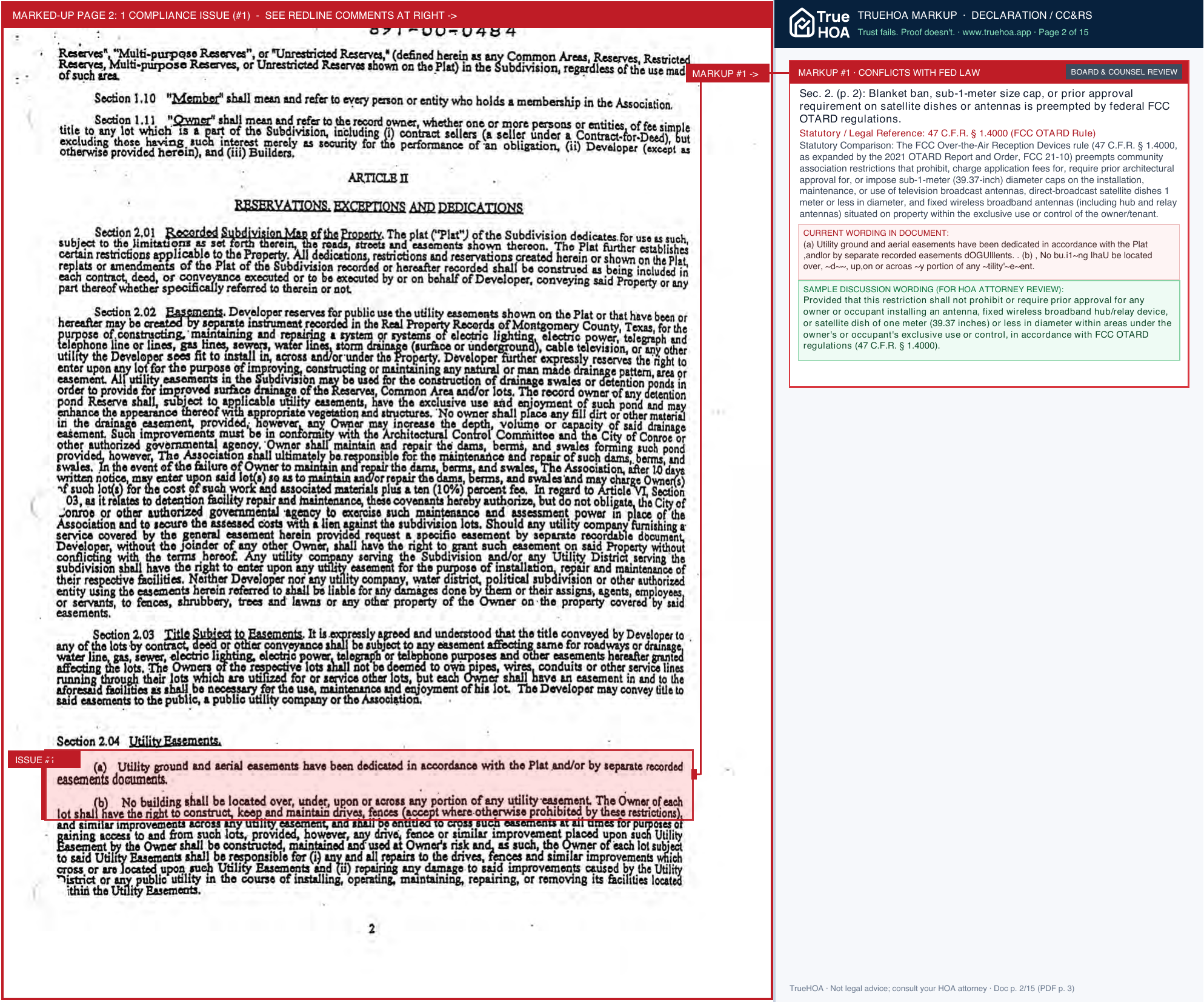 Crown Oaks POA Section II PDF page 2 widened with TrueHOA Crystal AI margin annotations