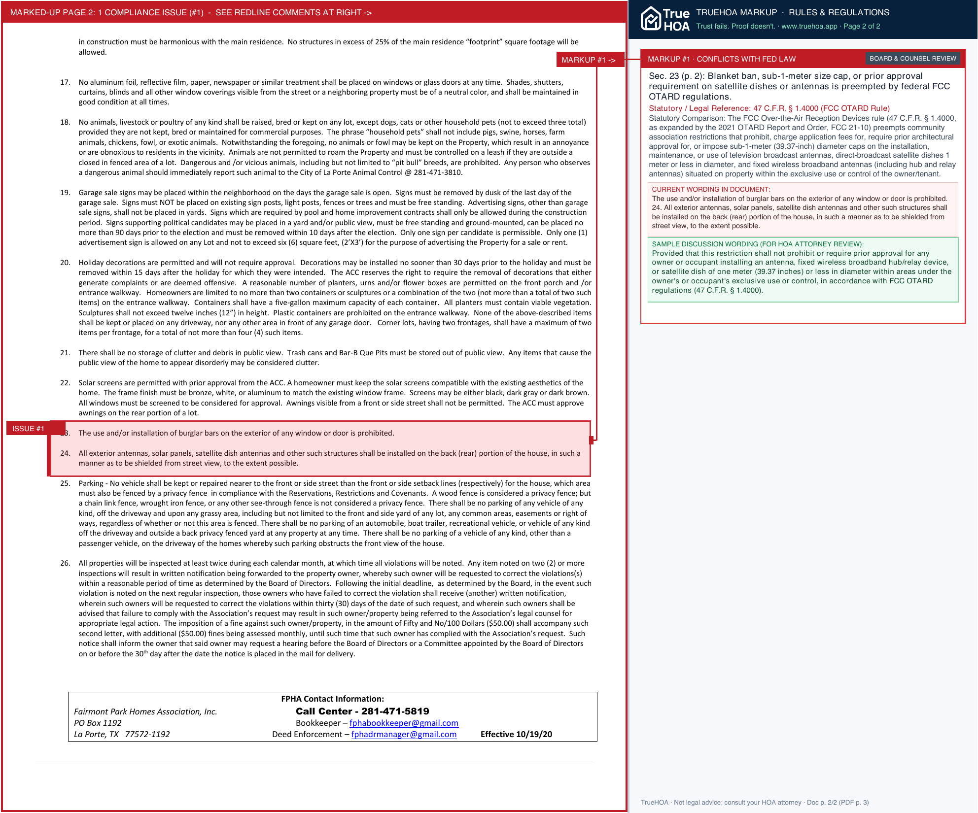 Fairmont Park Homes Association Summary of Guidelines page 2 widened with TrueHOA Crystal AI margin annotations