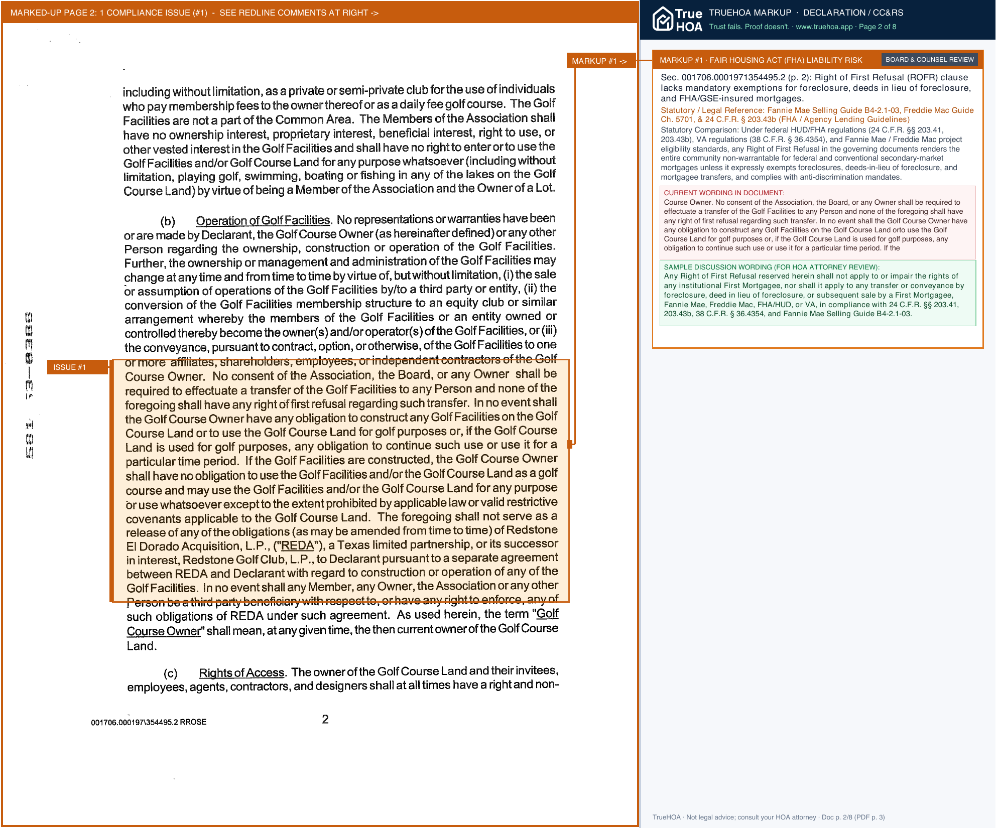 Fall Creek HOA CCRs Second Amendment page 2 widened with TrueHOA Crystal AI margin annotations