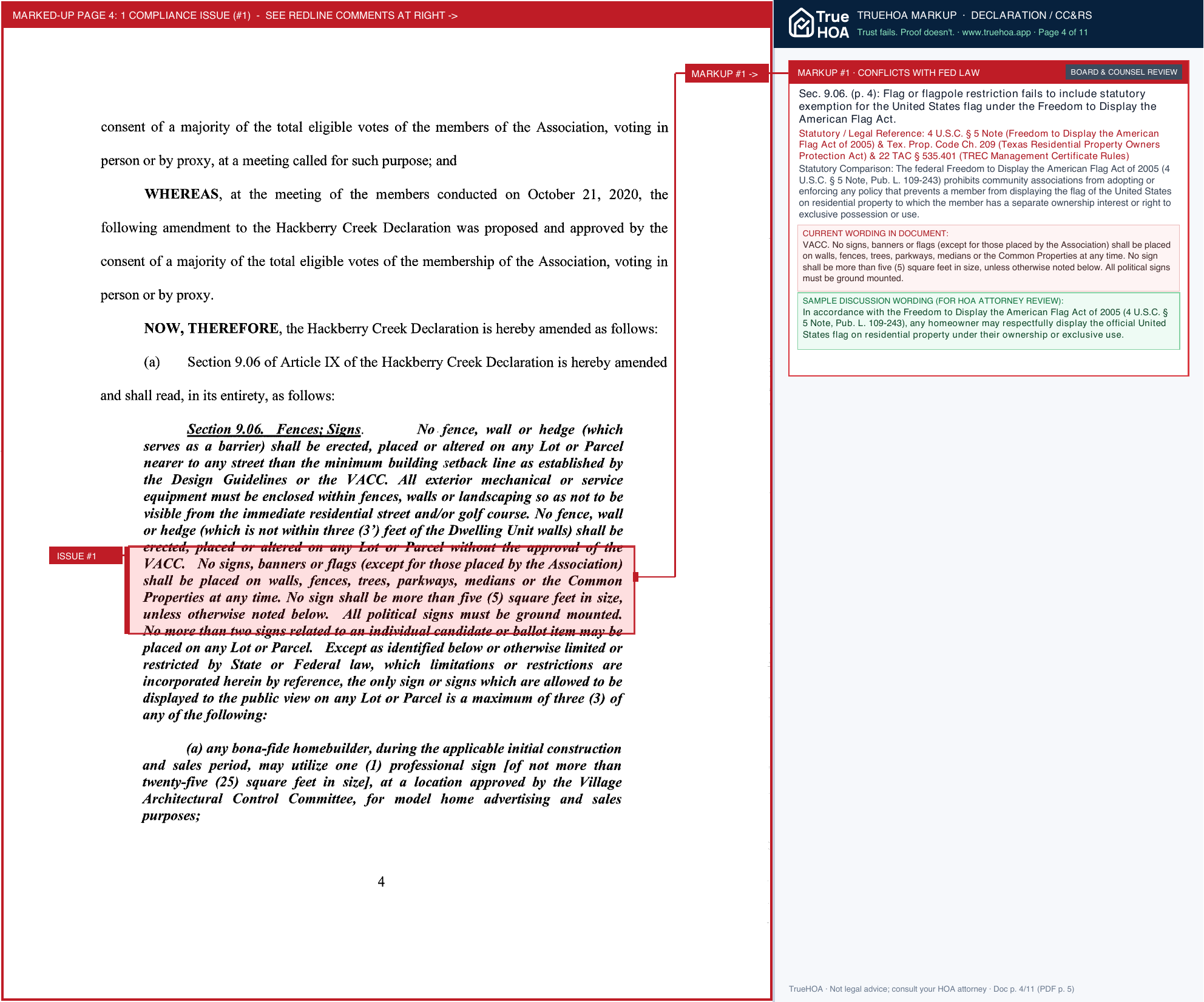 Hackberry Creek HOA 9th Correction Amendment Declaration (FILED) page 4 widened with TrueHOA Crystal AI margin annotations