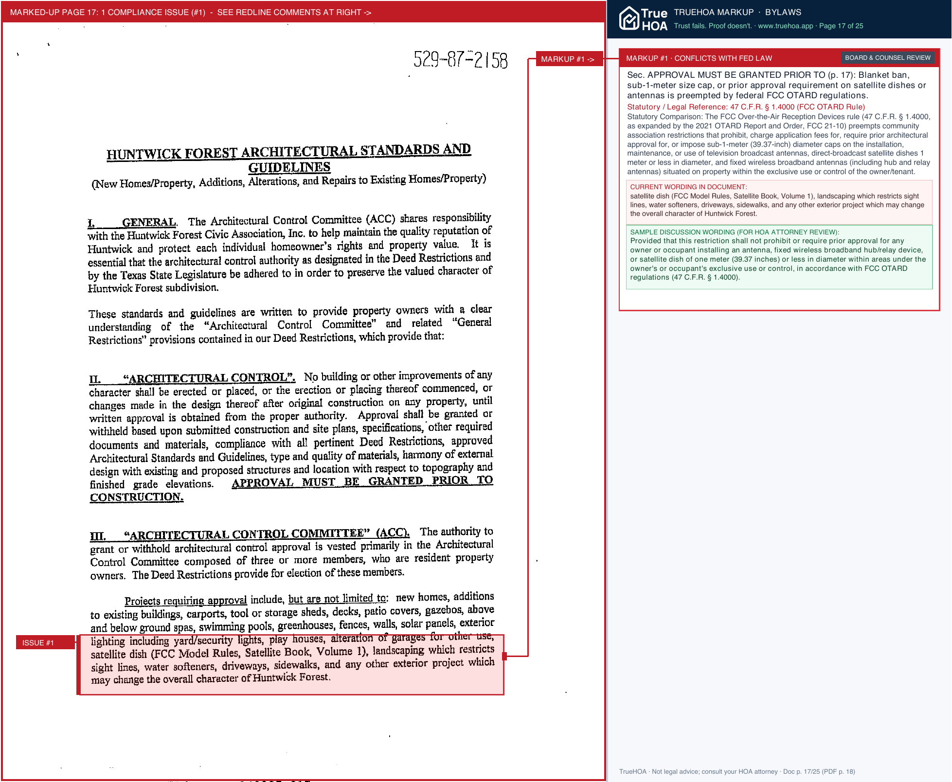 Huntwick Forest Civic Association Huntwick.Bylaws Articles of Incorporation and Architectural Standards and Guidelines page 17 widened with TrueHOA Crystal AI margin annotations