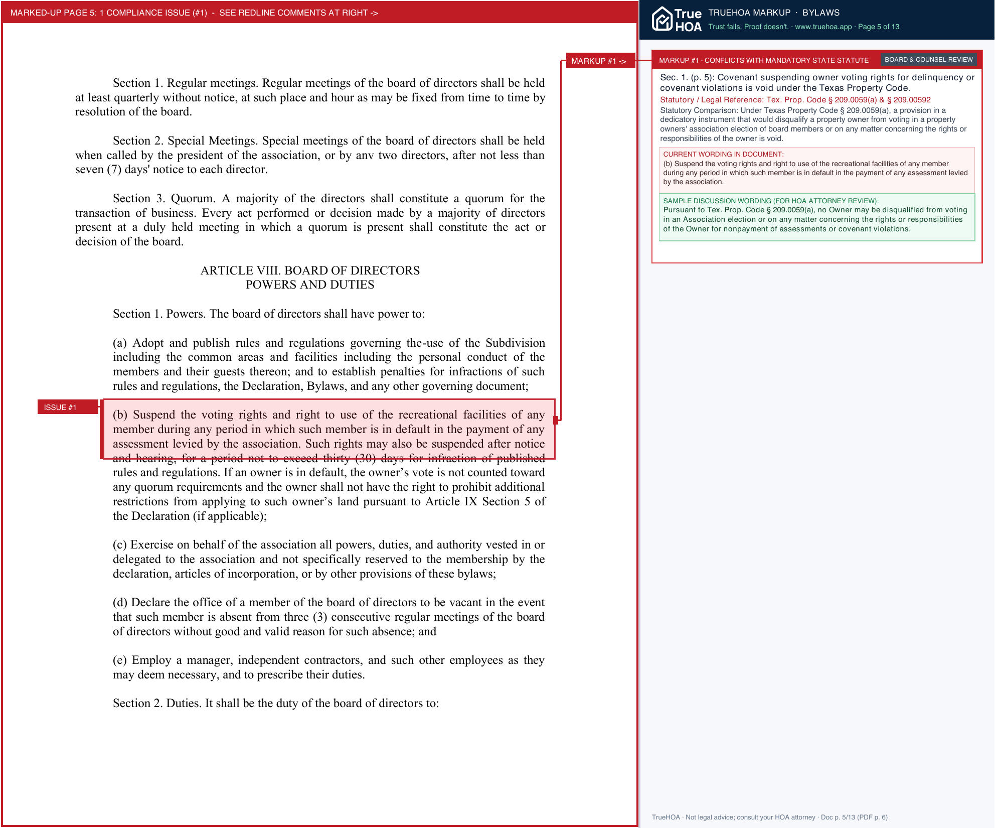 Inverness Point POA Association Bylaws page 5 widened with TrueHOA Crystal AI margin annotations