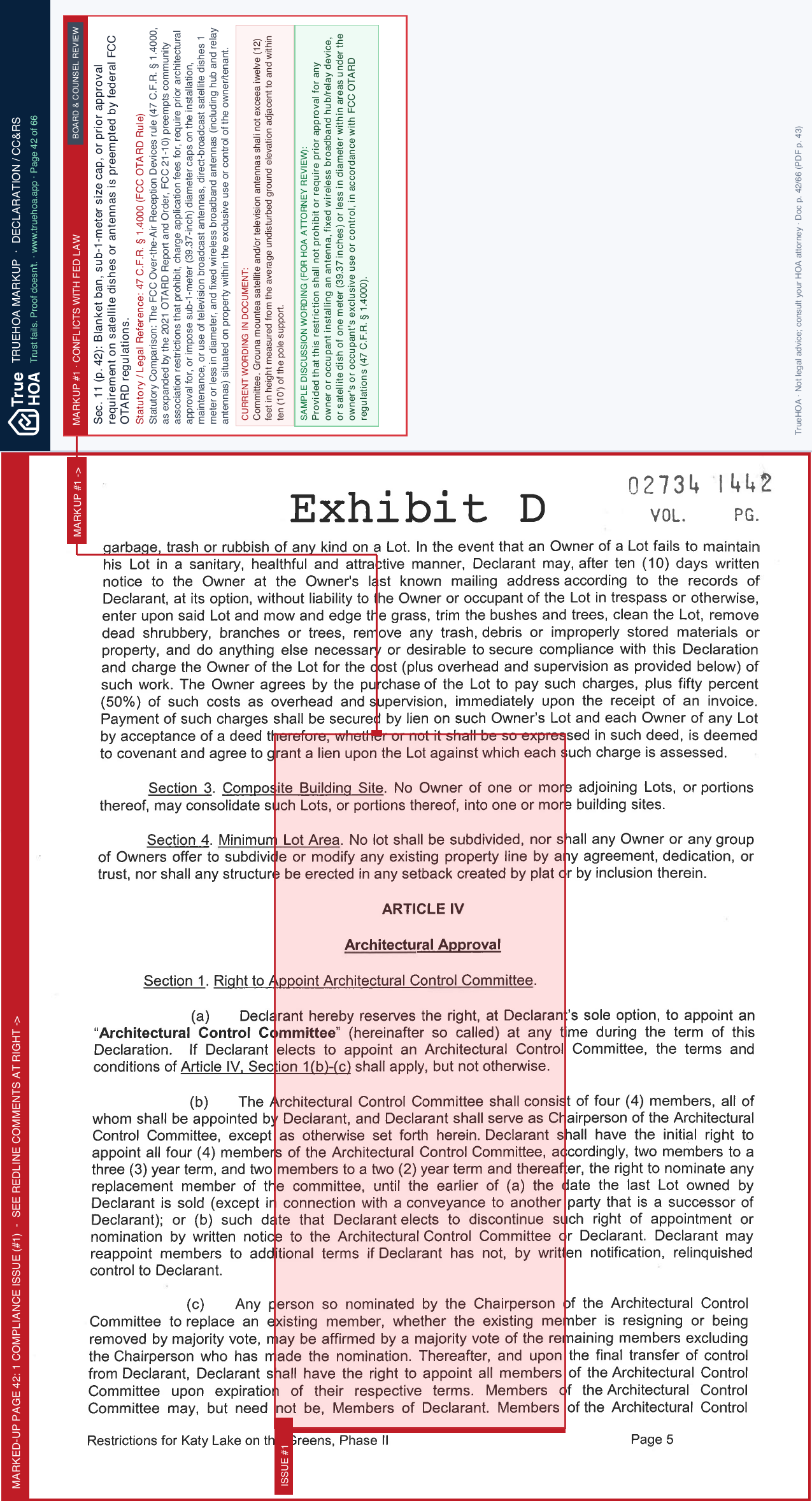 Katy Lake HOA Declaration of Covenants, Conditions & Restrictions (as recorded) page 42 widened with TrueHOA Crystal AI margin annotations